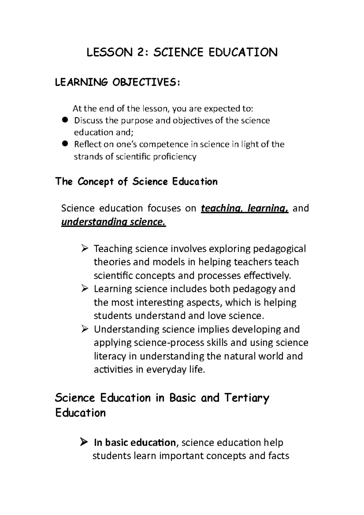 Lesson 2; Science Education PPT - LESSON 2: SCIENCE EDUCATION LEARNING ...