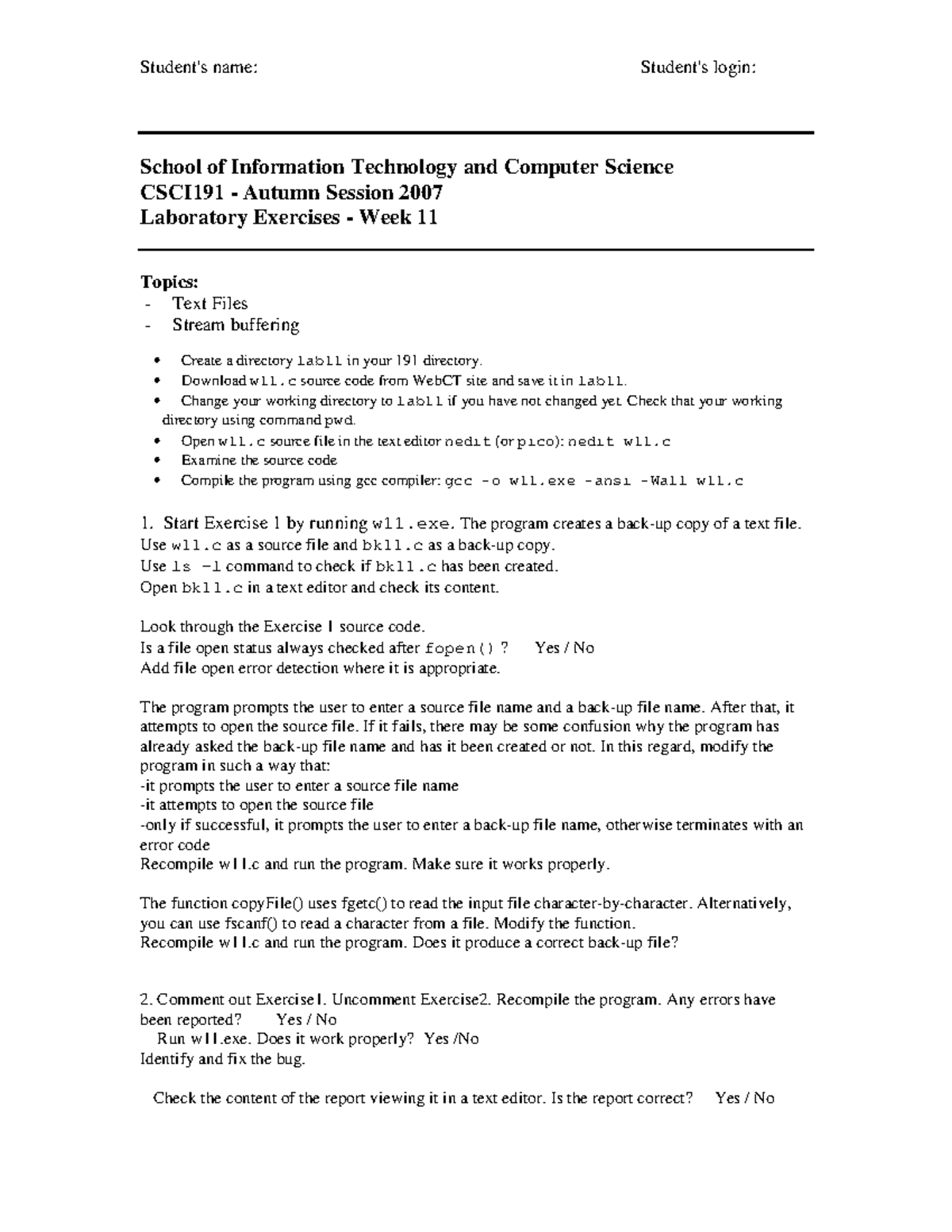 Lab Tasks Wk 11 - School of Information Technology and Computer Science ...