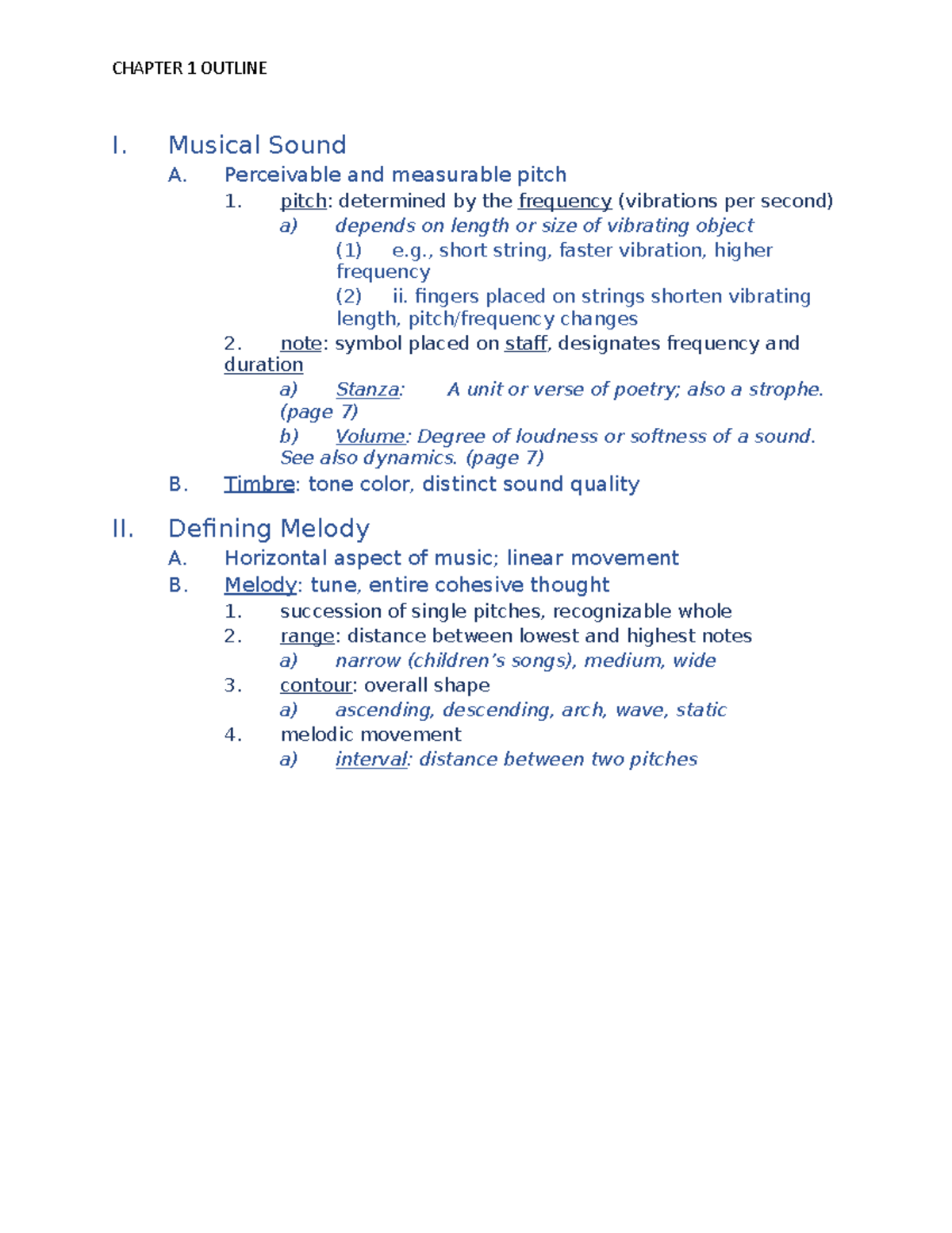 Textbook chapter 1 notes and quizzes I. Musical Sound A. Perceivable