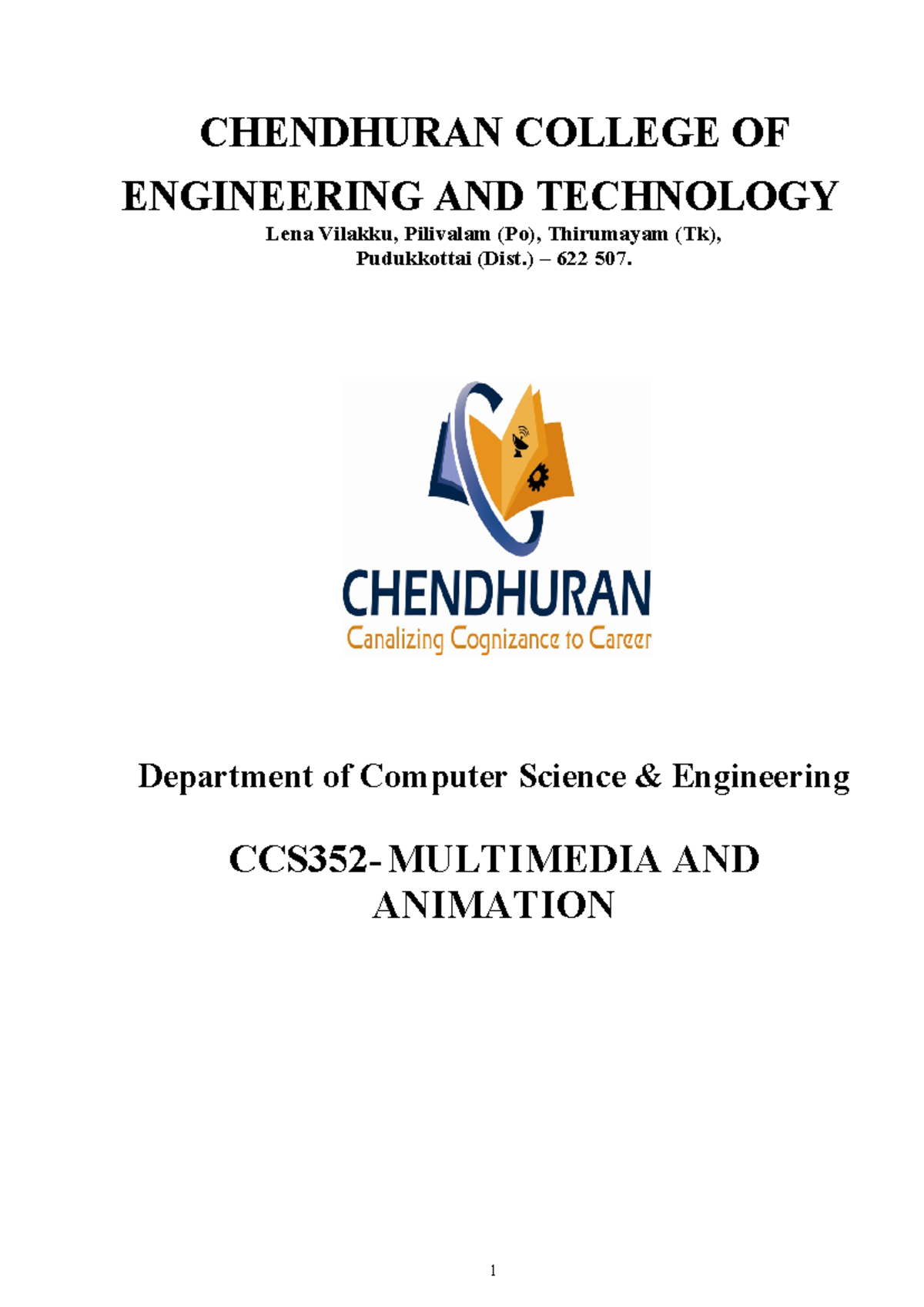 Ccs352 multimedia lab manual edited CHENDHURAN COLLEGE OF