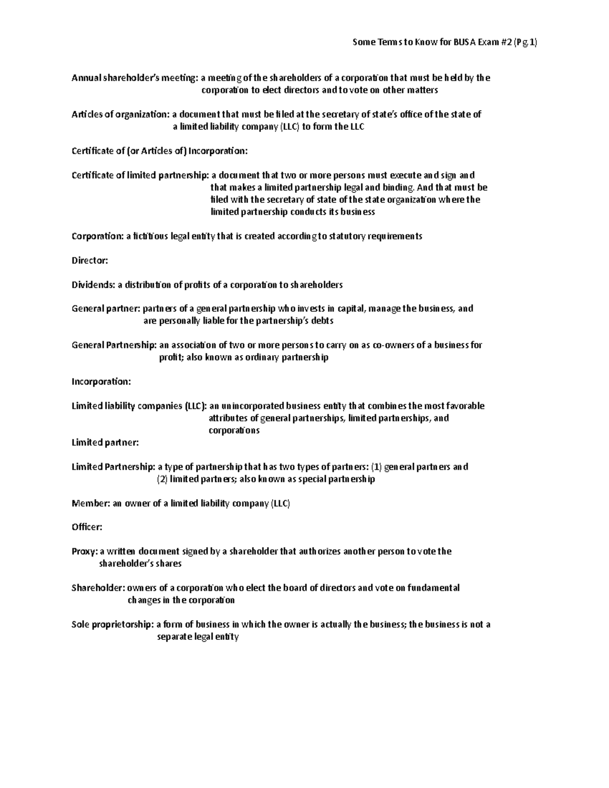 Terms to know busa - Some Terms to Know for BUSA Exam #2 (Pg) Annual ...