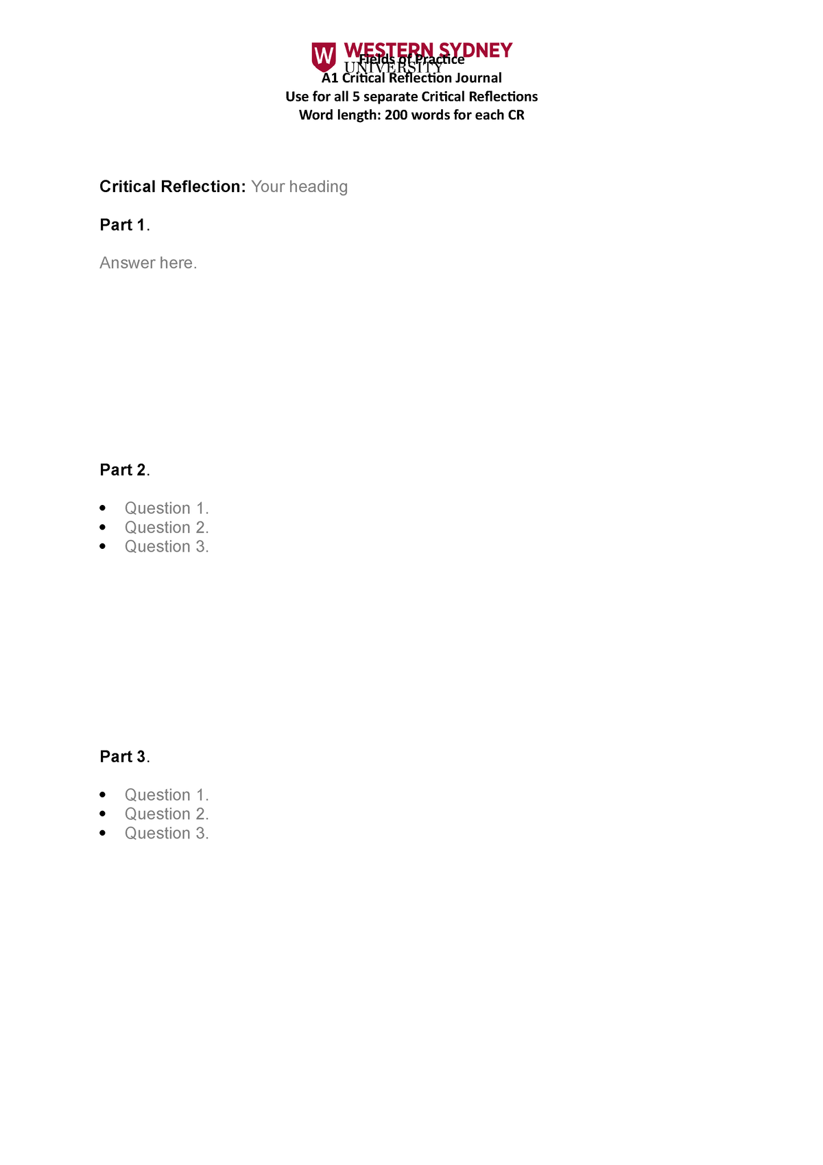 A1 Critical Reflection 2022 wrod countable template (macro version) v1 ...