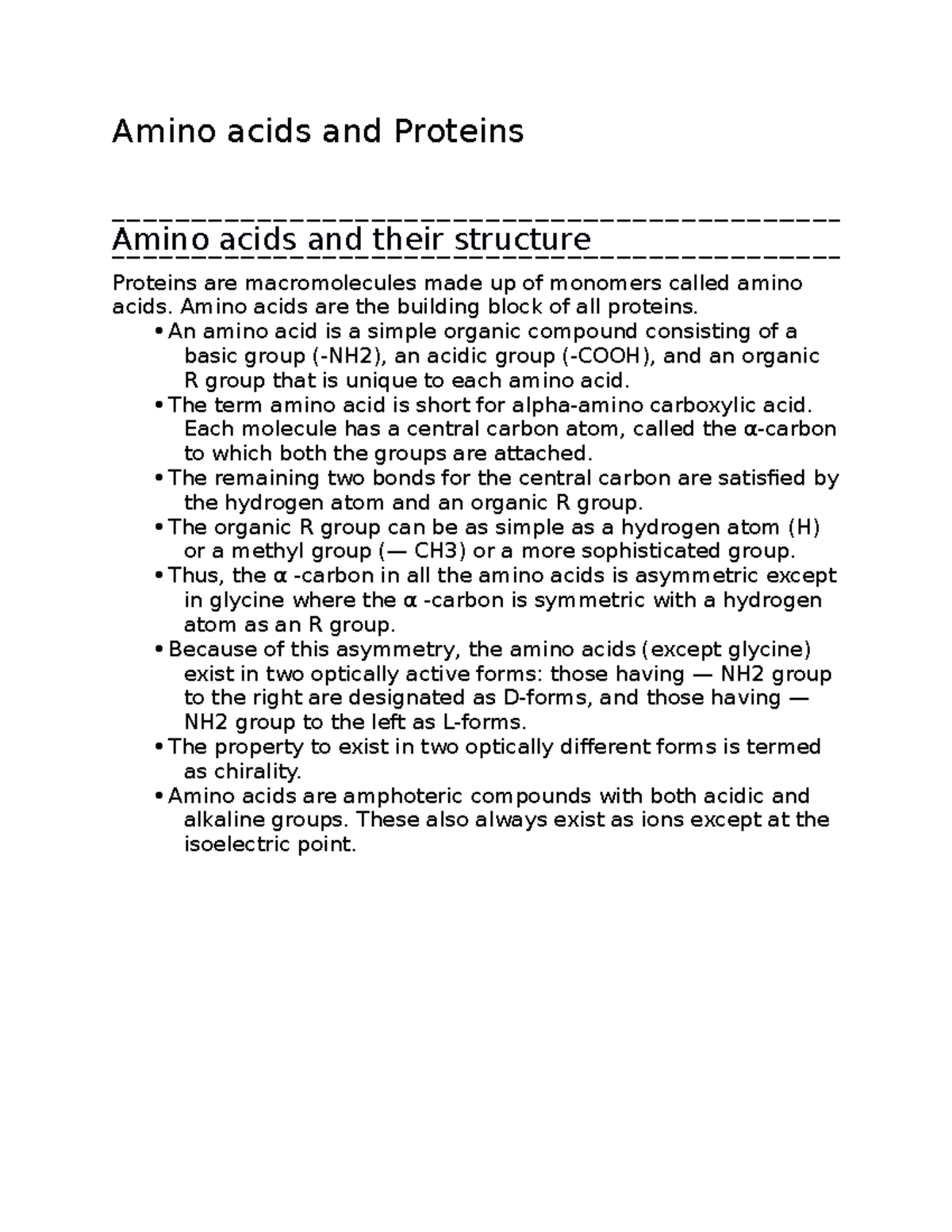 Amino acids and Proteins - Amino acids and Proteins Amino acids and ...