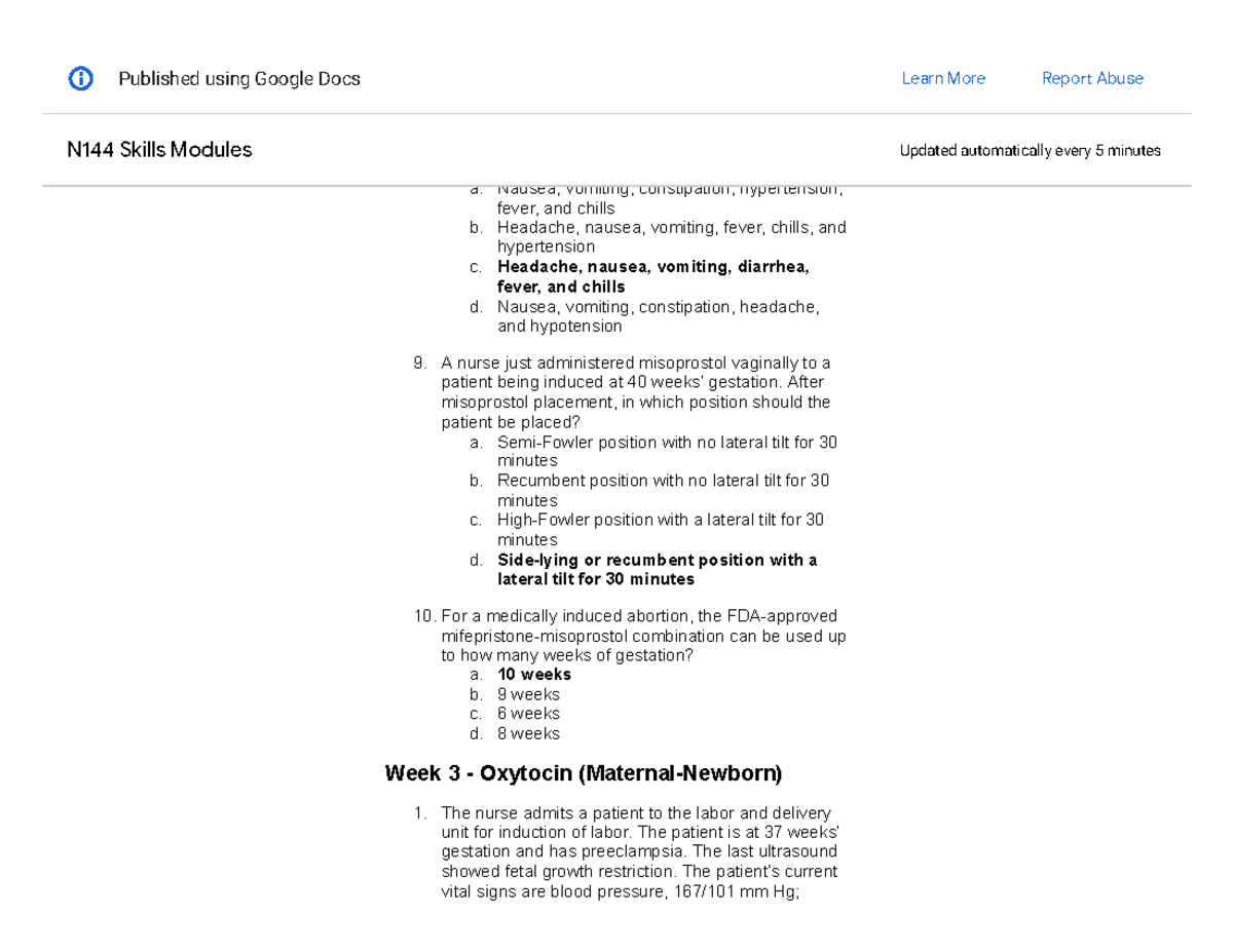OB Skills Modules.pdf (dragged) c. Nausea, vomiting, diarrhea, fever