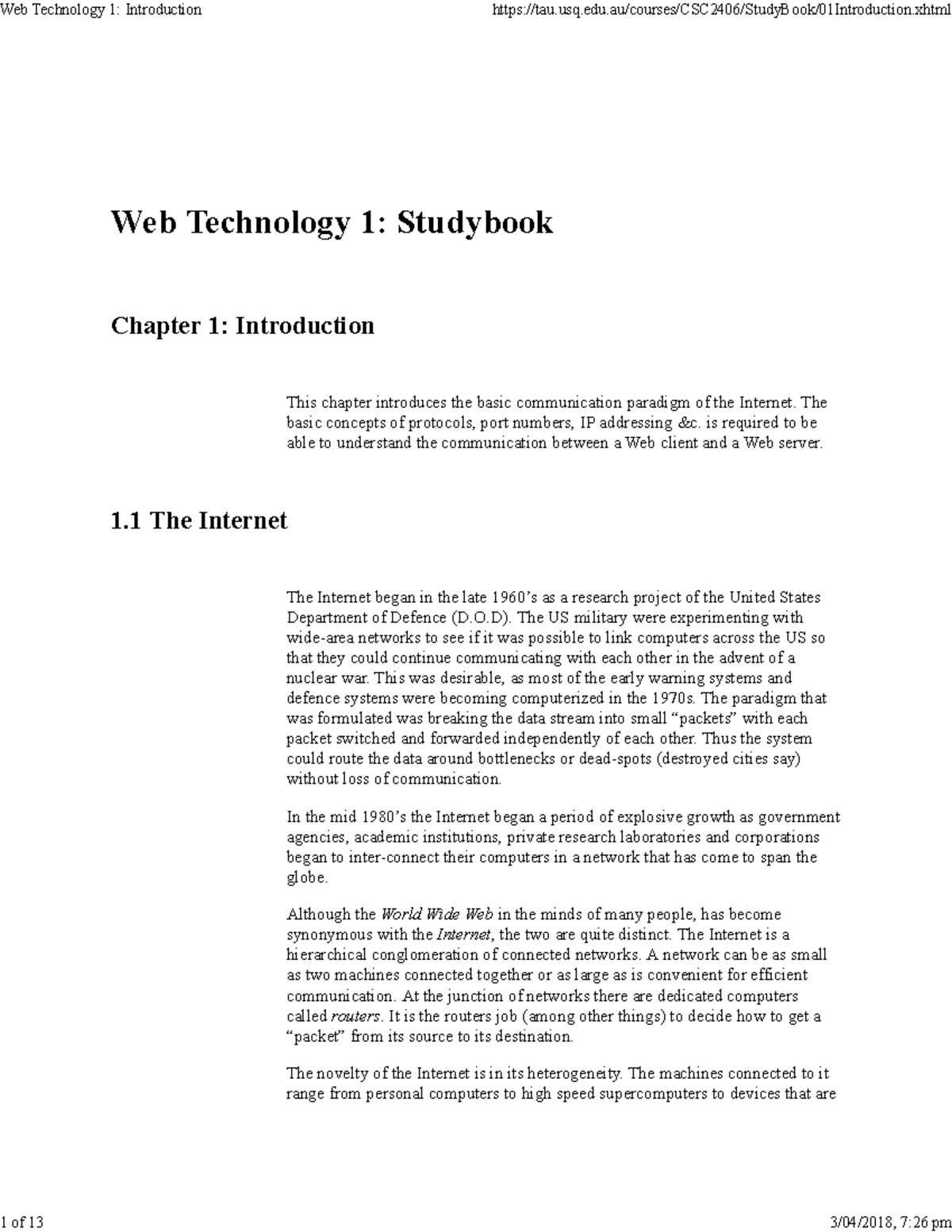 Chapter 1 - Study Book - Web Technology 1: Introduction 1 Of 13 - Studocu