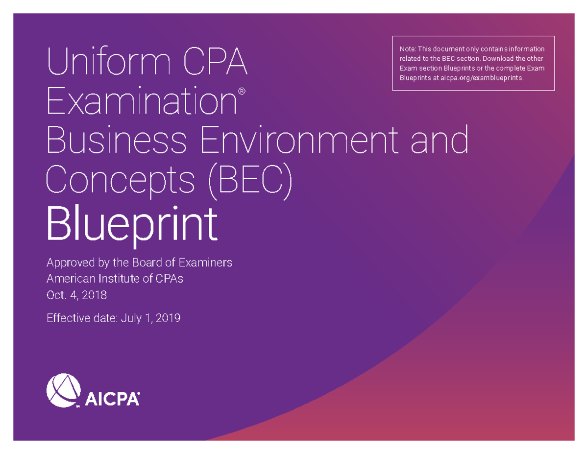 Cpa Exam Blueprint Bec Section July 2019 - Accounting And Auditing ...