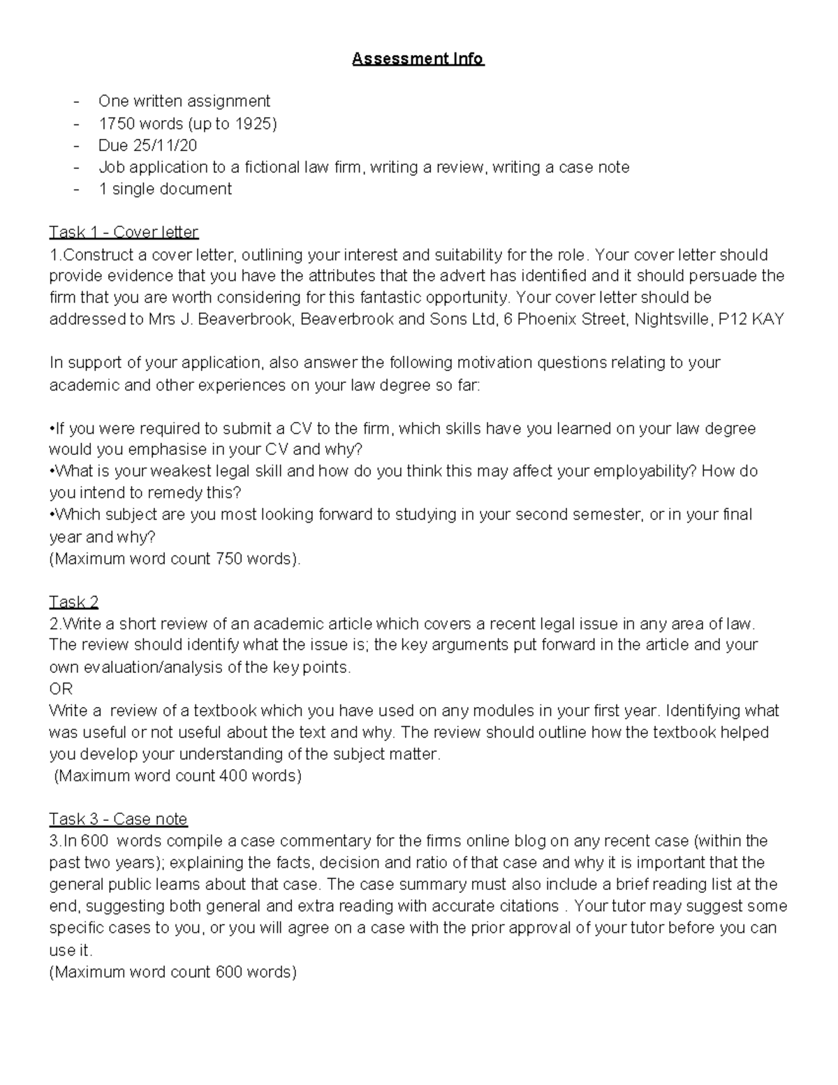 Assessment Info: Job application article review case note - Studocu