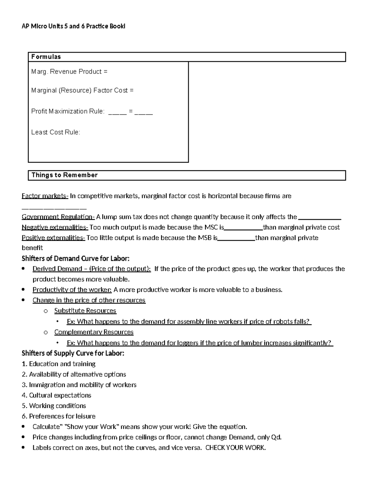 Fill In AP Micro 5 and 6 Practice Booklet - Formulas Marg. Revenue ...