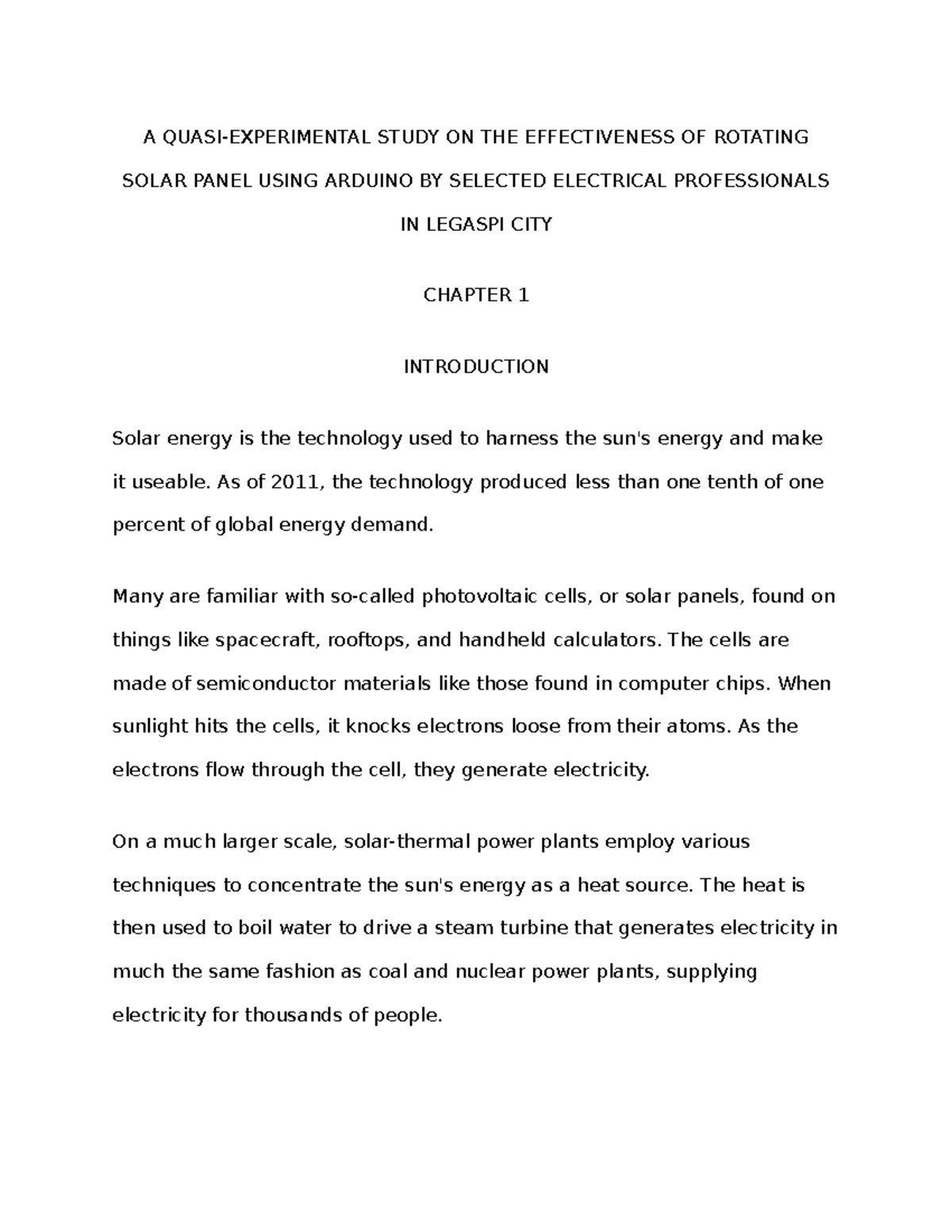 Intro solar power - A QUASI-EXPERIMENTAL STUDY ON THE EFFECTIVENESS OF ...