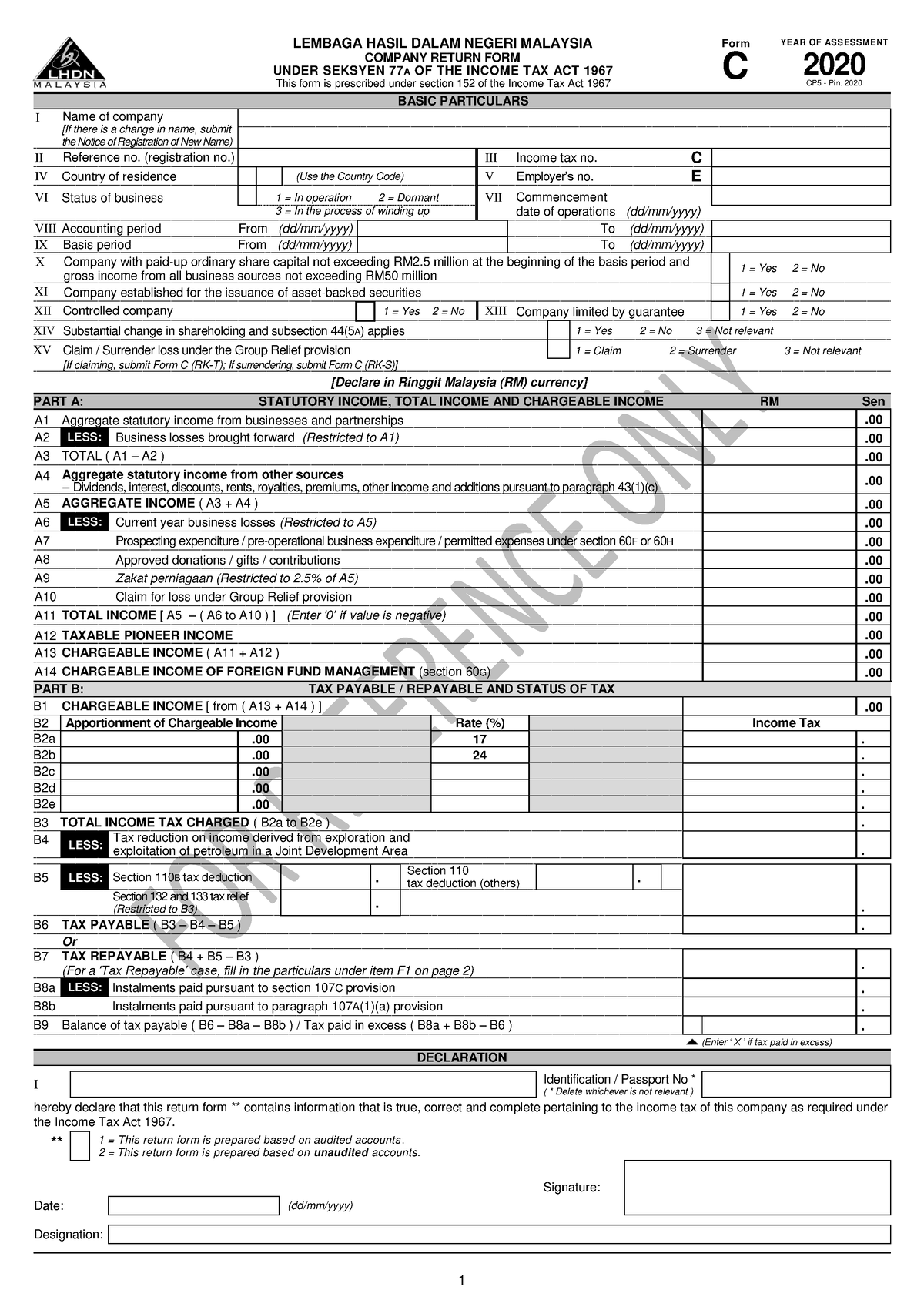 Part A and Part B Form C - 1 LEMBAGA HASIL DALAM NEGERI MALAYSIA ...