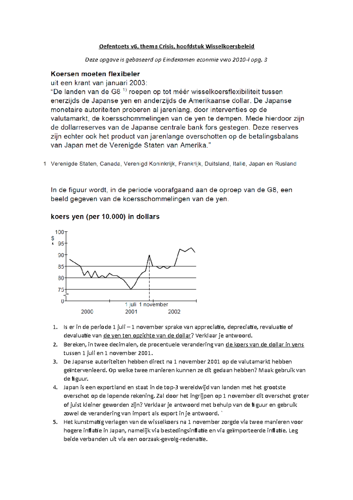 Oefentoetsje-Wisselkoersbeleid 6vwo Examen Oefeningen - Oefentoets V6 ...