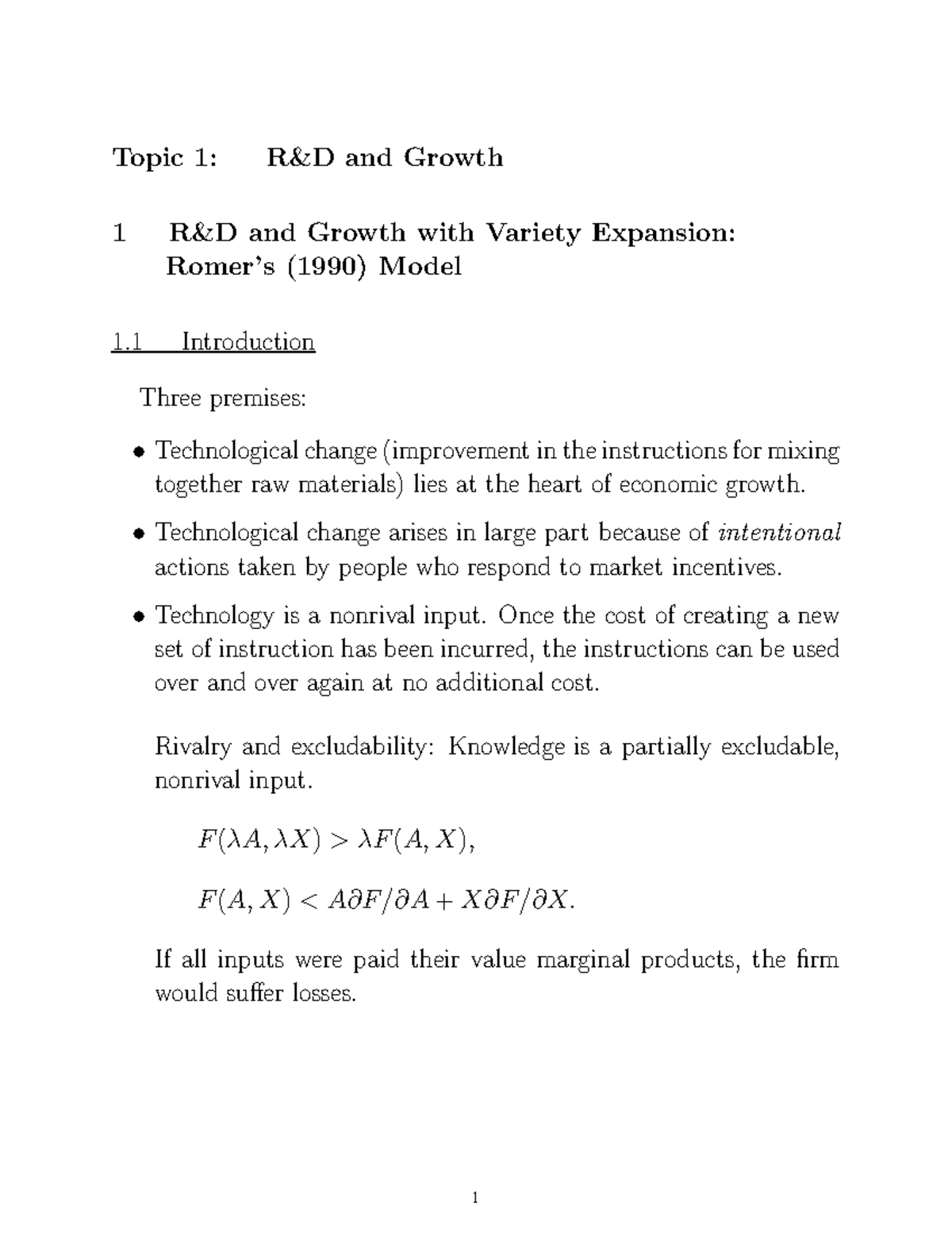 Topic 1a - Lecture notes 1 - Topic 1: R&D and Growth 1 R&D and Growth ...