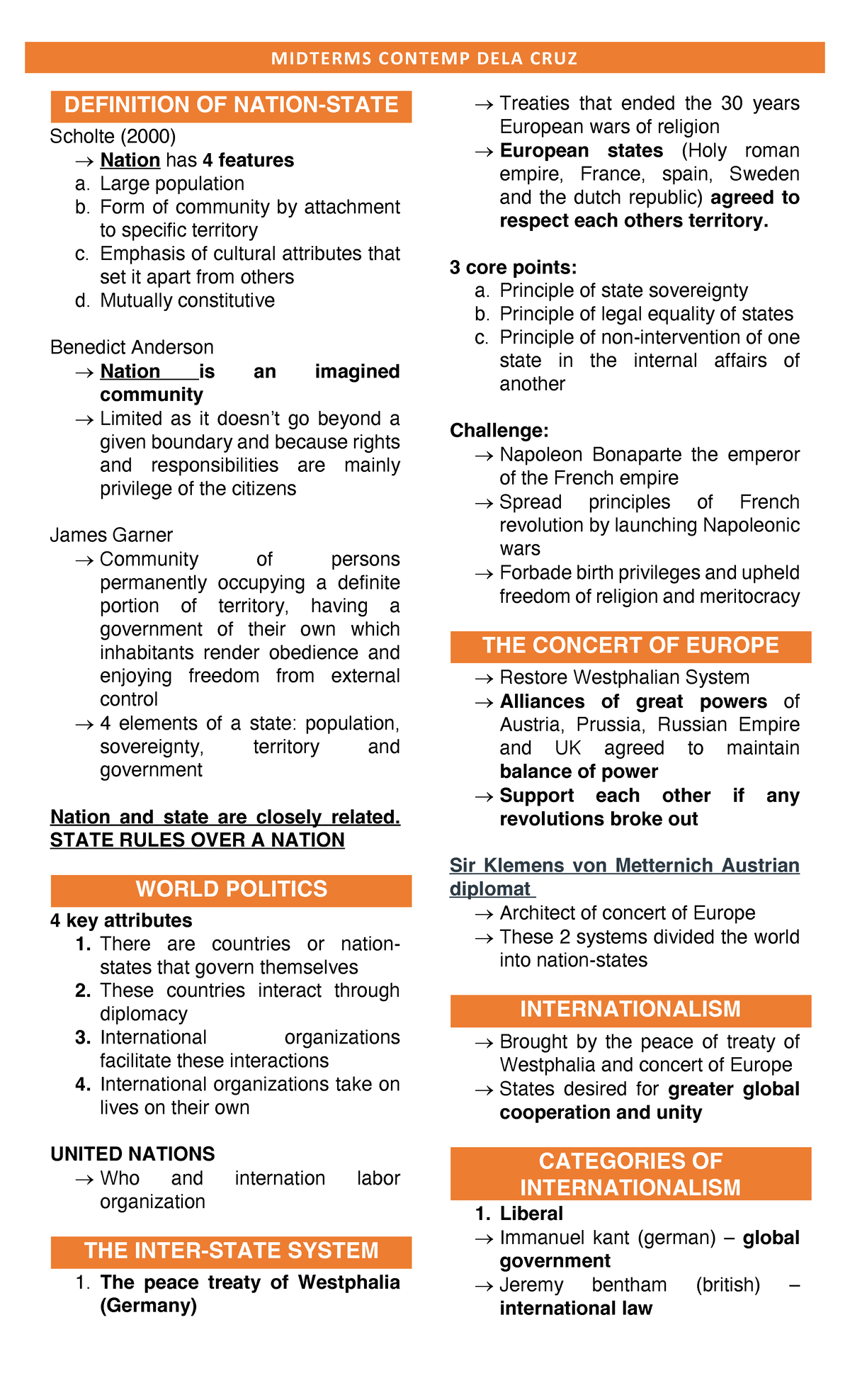 Contemp midterms - MIDTERMS CONTEMP DELA CRUZ DEFINITION OF NATION ...