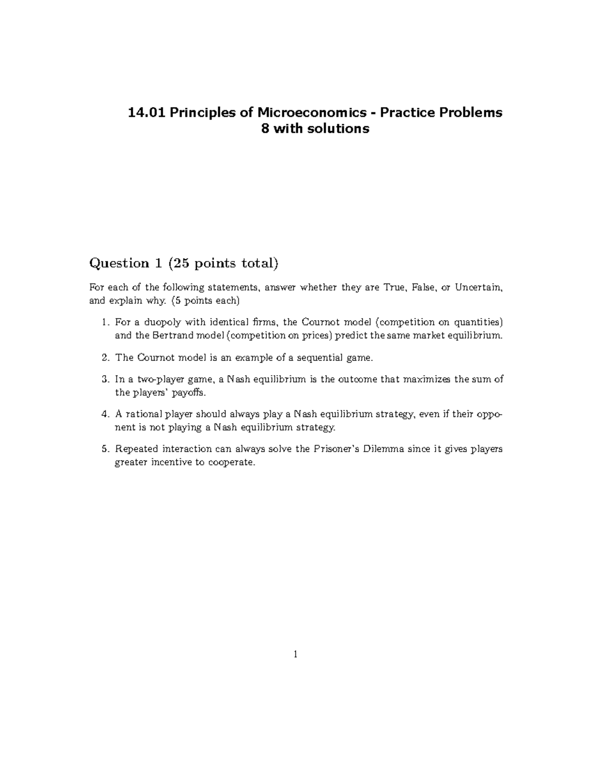 14.01 Principles Of Microeconomics - Practice Problems 8 - 14 ...