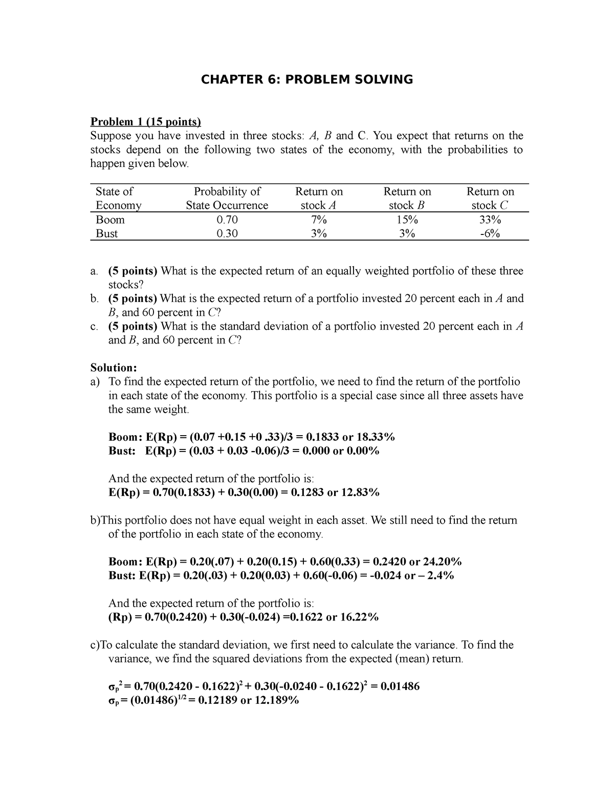 Chapter 6 Problem Solving - CHAPTER 6: PROBLEM SOLVING Problem 1 (15 ...