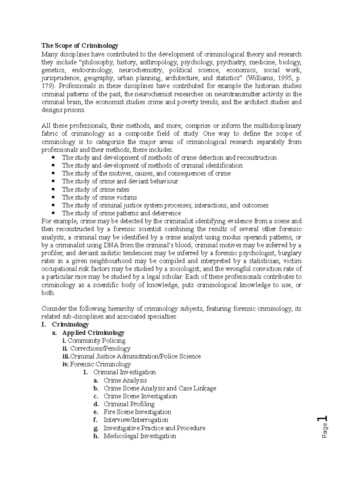 Scope OF Criminology Lecture notes 1 Page 1 The Scope of