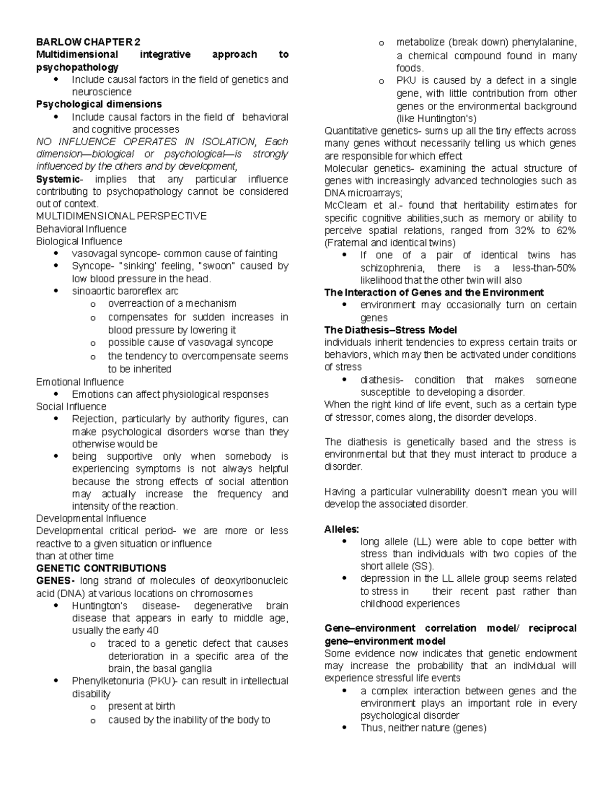 Barlow (Abnormal Psychology) Chapter 2 - BARLOW CHAPTER 2 ...