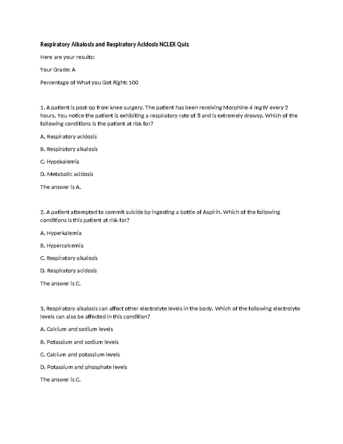 Respiratory Alkalosis and Respiratory Acidosis Nclex Quiz - Respiratory ...