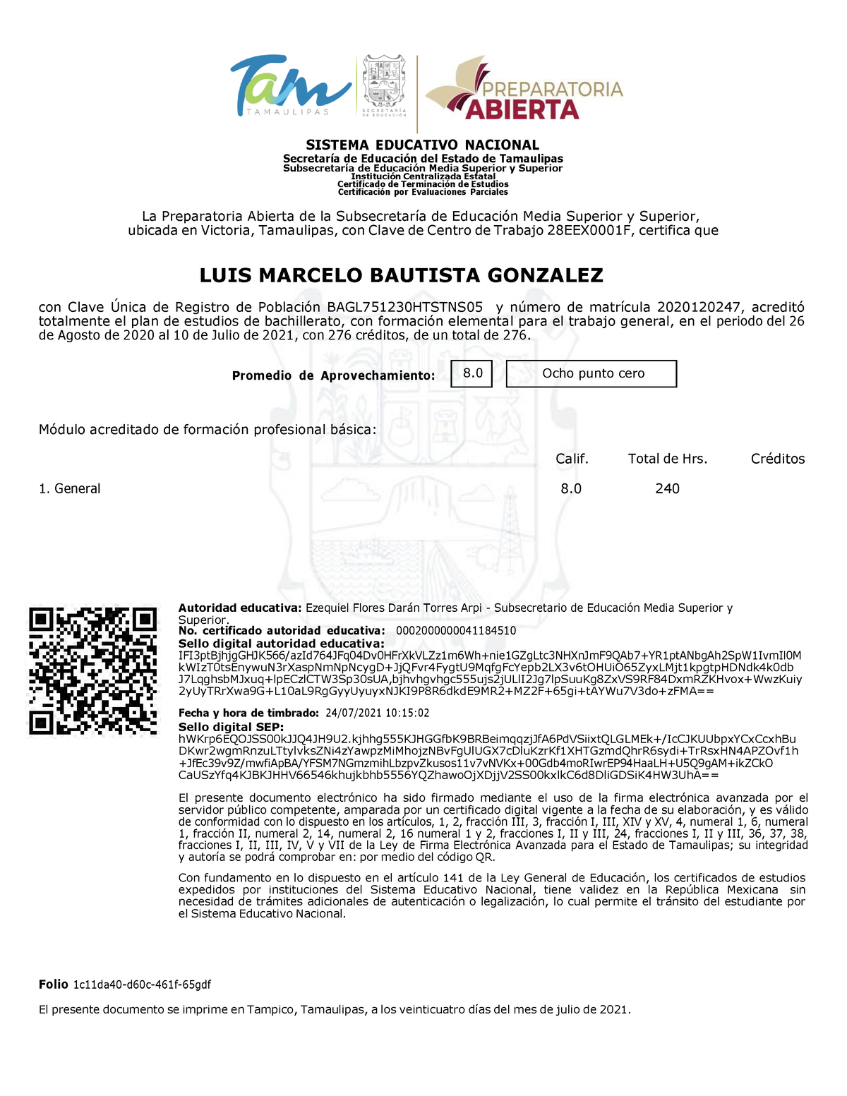 Certificado BAGL - dfevdcd - SISTEMA EDUCATIVO NACIONAL SecretarÌa de ...