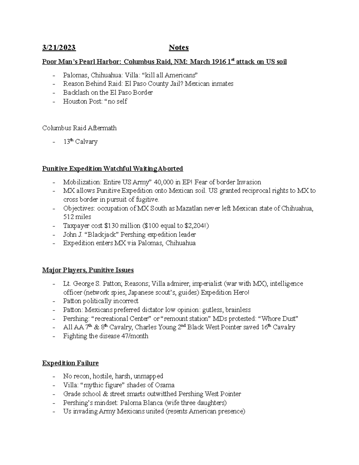 3-21-23 Notes - 3/21/2023 Notes Poor Man’s Pearl Harbor: Columbus Raid ...
