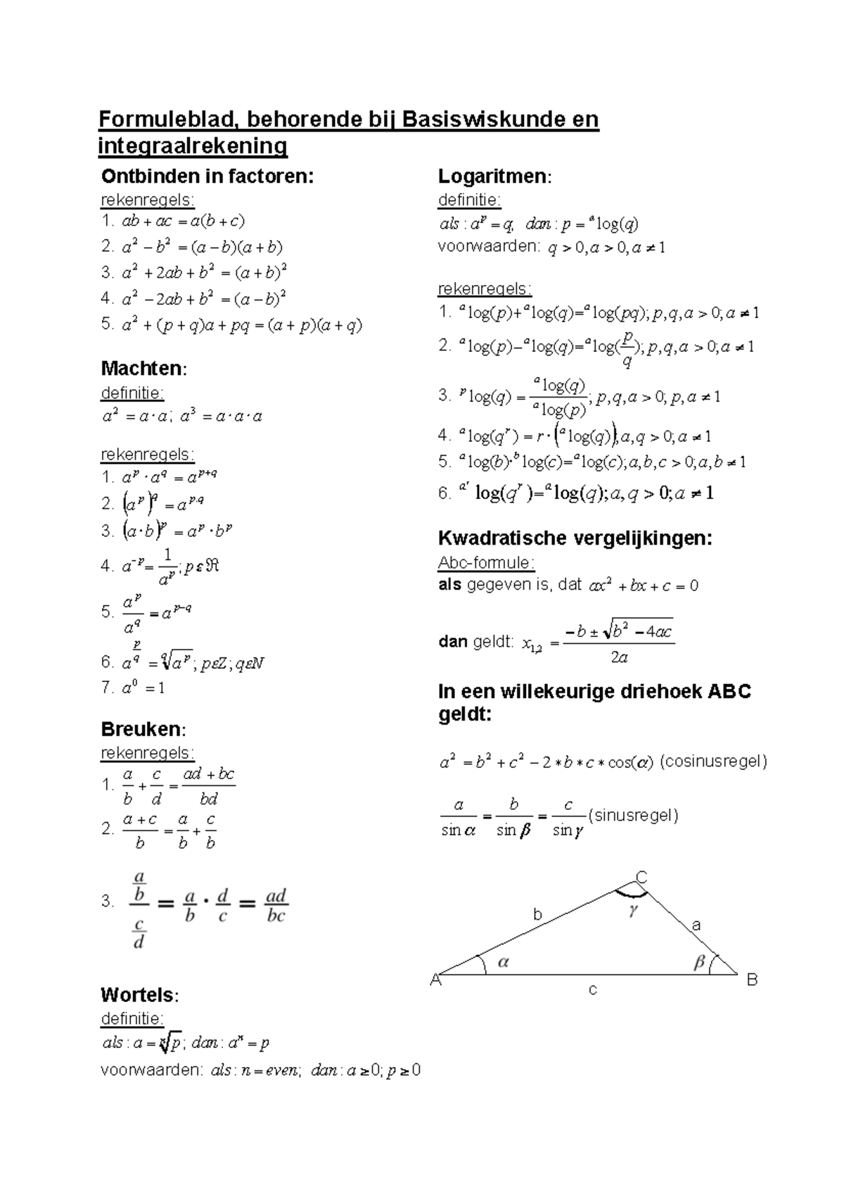 Formuleblad BWIR 2023-20241 - ####### Ontbinden in factoren ...