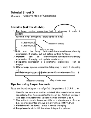 Week13 - Tutorial sheet shared by professor - Tutorial Sheet 13 ESC101 ...