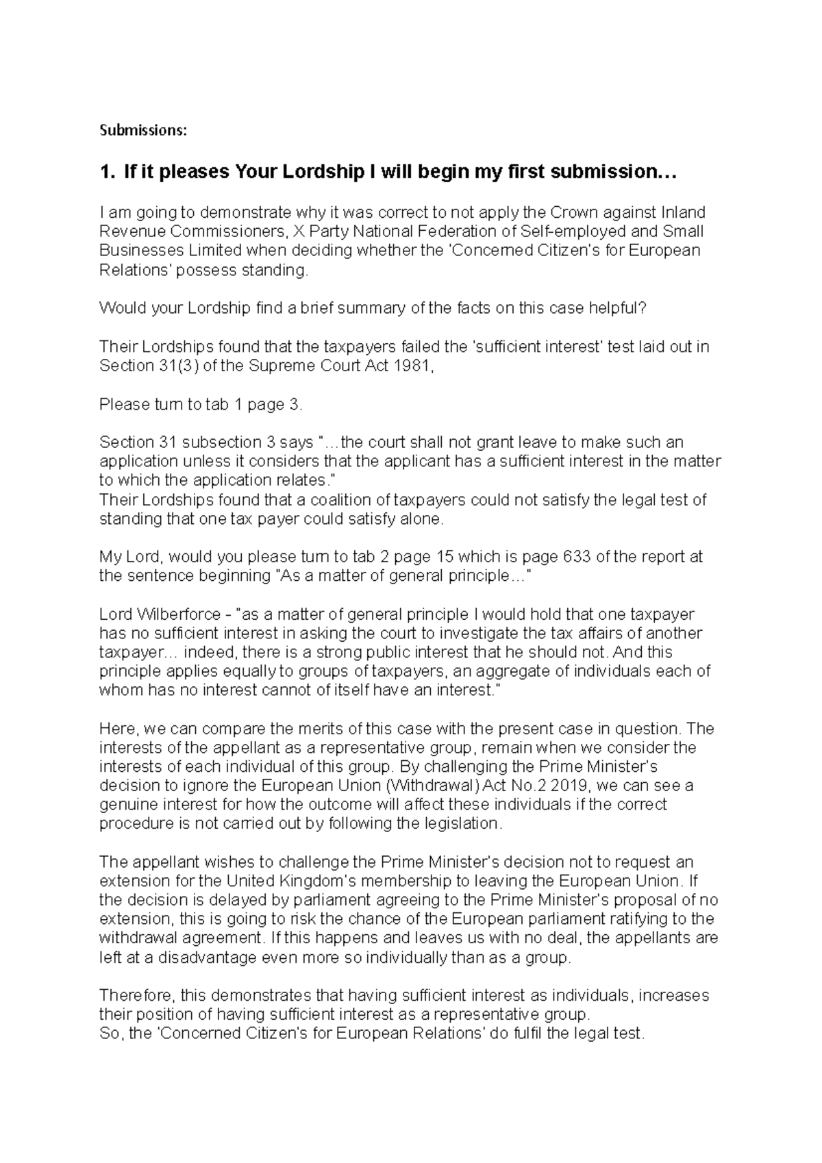 Smaller script - MOOT - Submissions: 1. If it pleases Your Lordship I ...