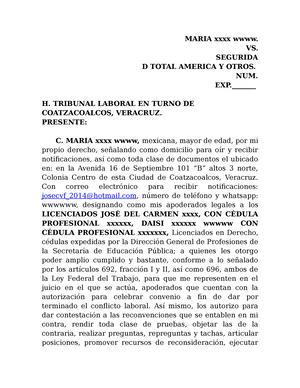 Formato De Demanda Laboral - (NOMBRE DEL TRABAJADOR) VS (NOMBRE DE LA ...