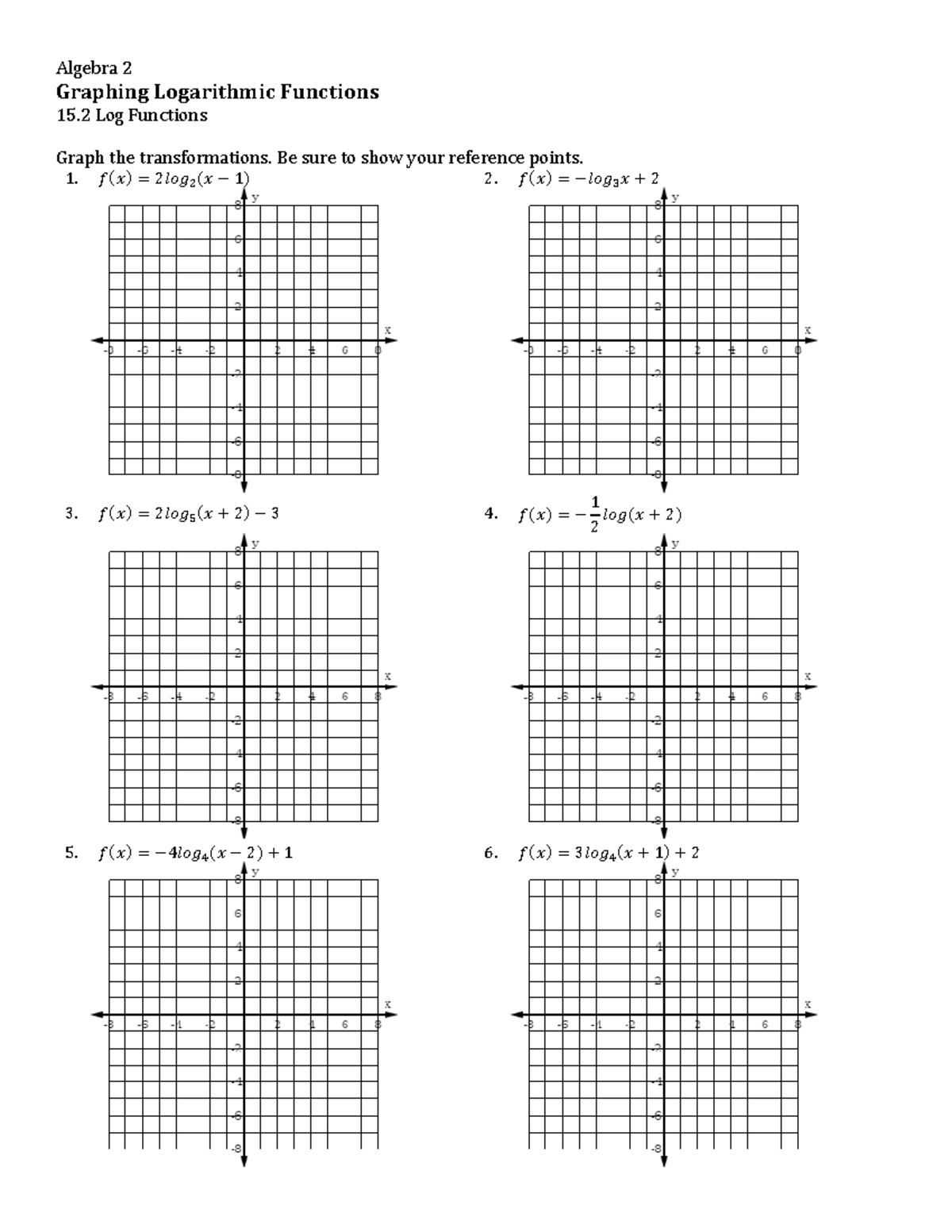 15.2 Graphing Logarithmic Functions-OL - Algebra 2 Graphing Logarithmic ...