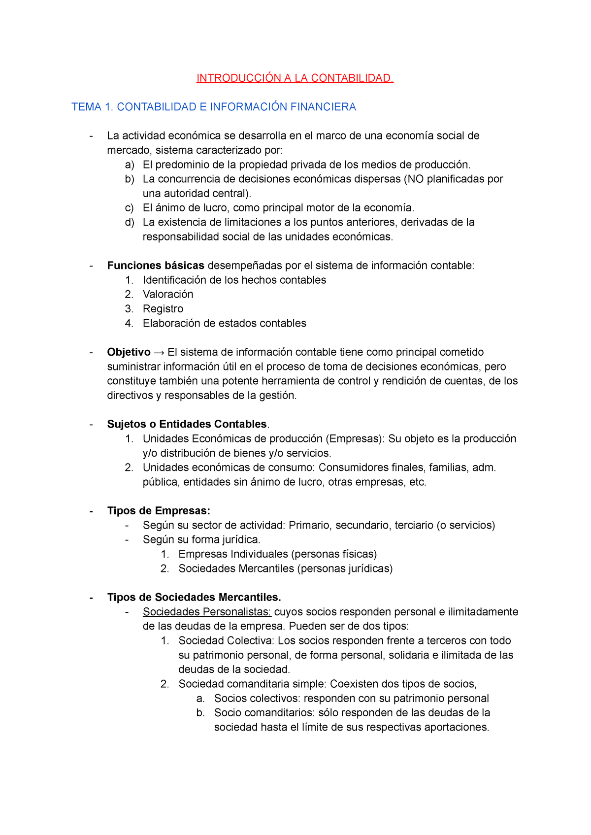 Introduccion A La Contabilidad IntroducciÓn A La Contabilidad Tema 1 Contabilidad E 5990