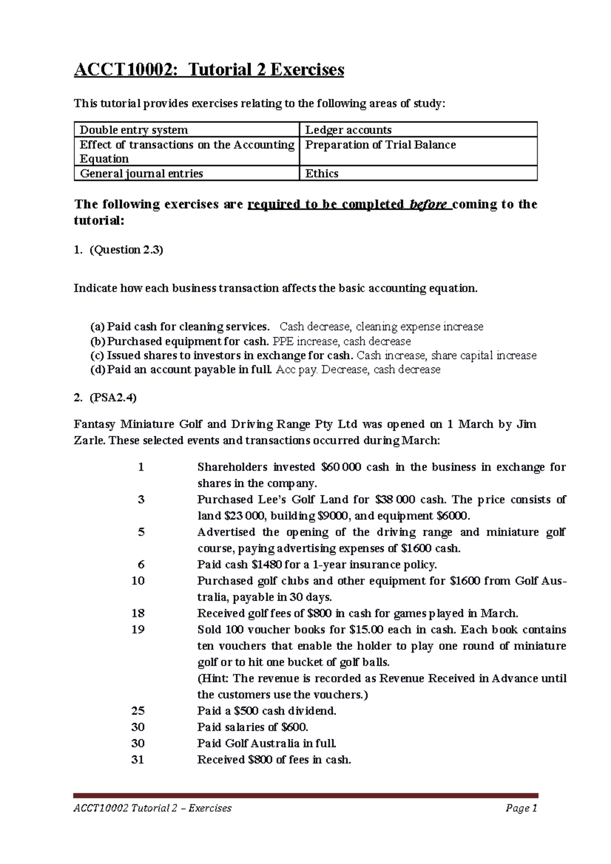 ACCT10002 Tutorial 2 Exercises - ACCT10002: Tutorial 2 Exercises This ...