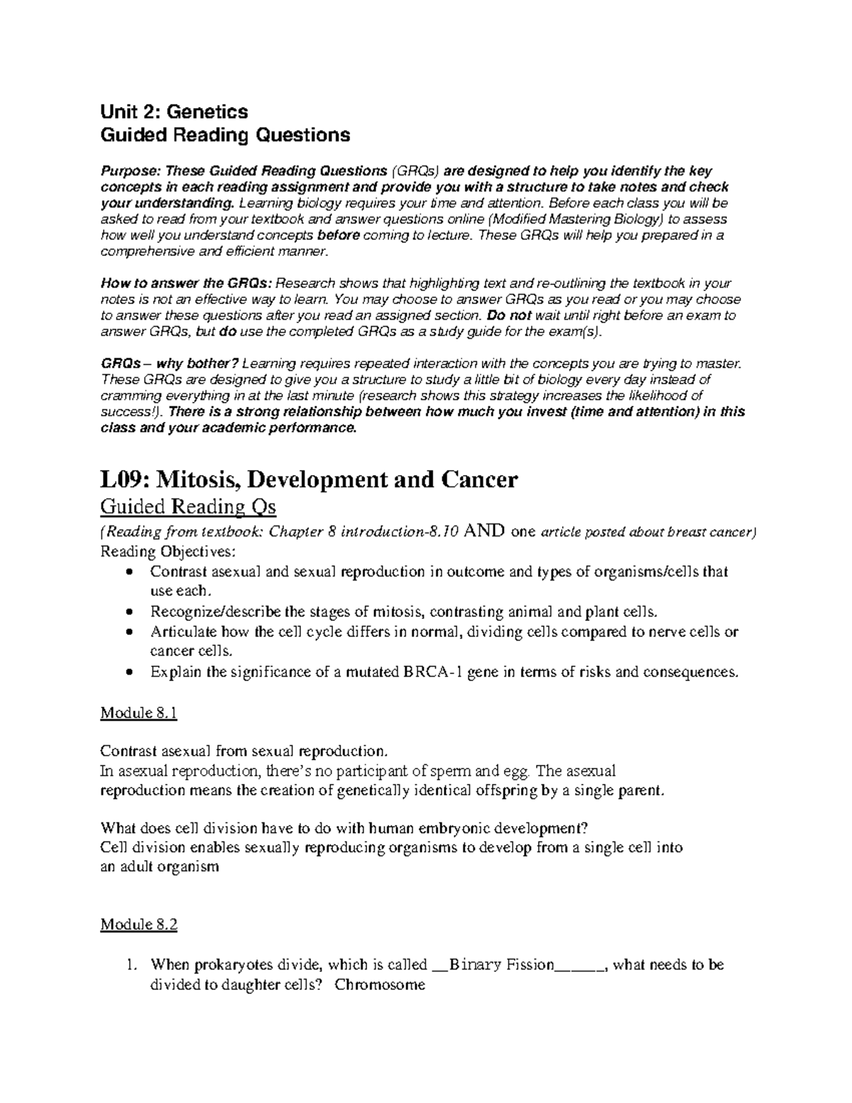 Lesson++9 GRQs Mitosis,+Development,+and+Cancer - Unit 2: Genetics ...