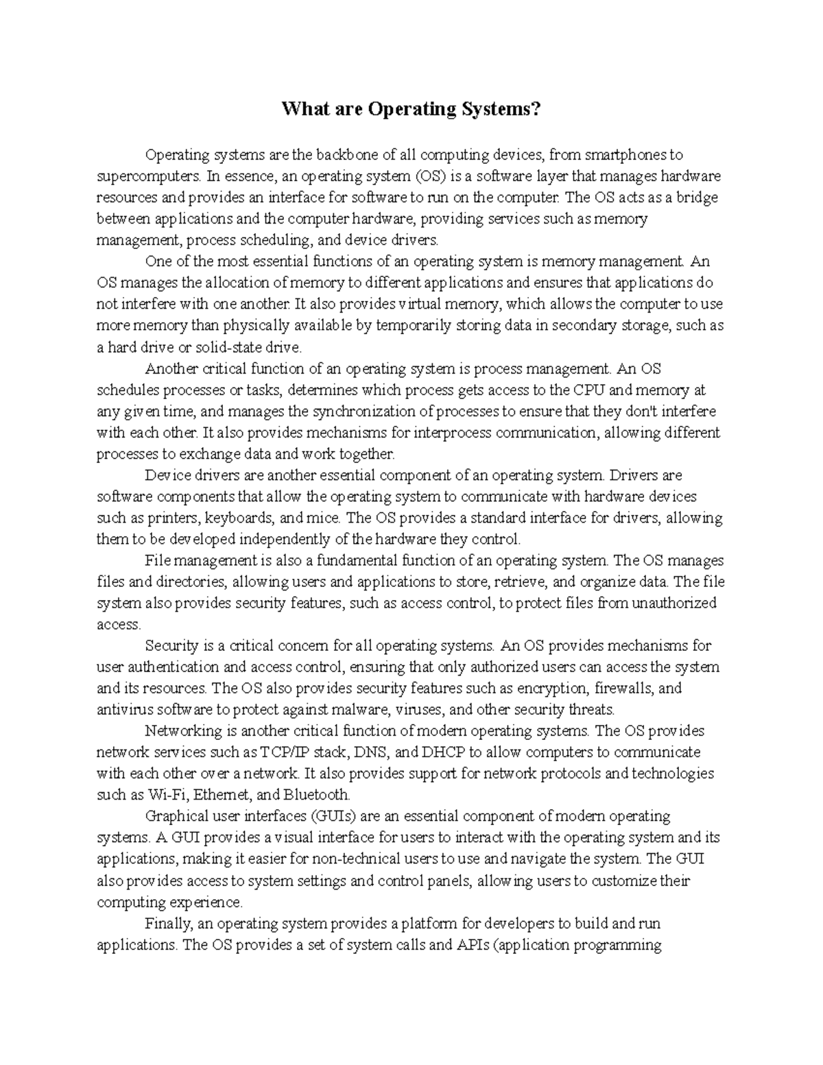 Os summary lecture 1 and 2 - What are Operating Systems? Operating ...