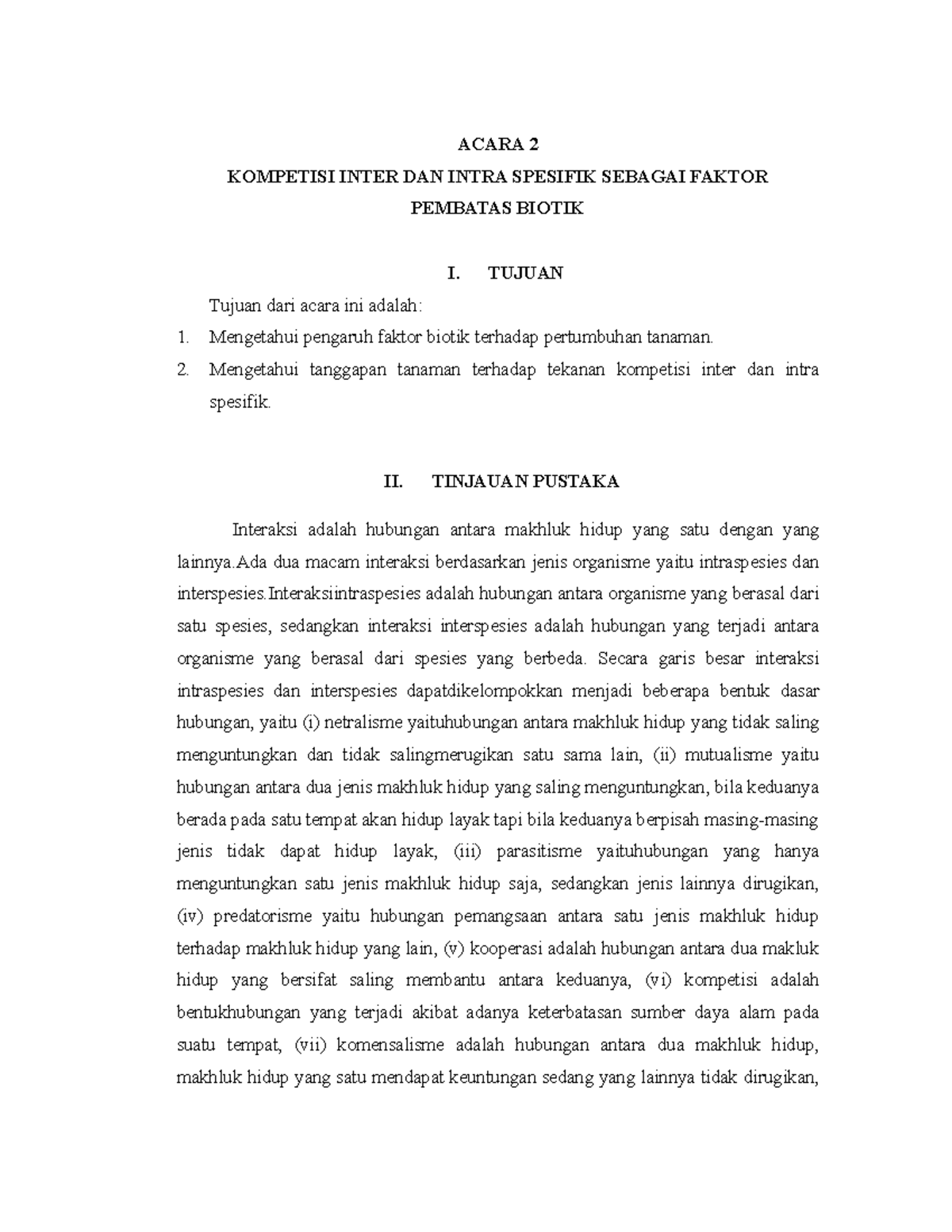 Laporan Praktikum Dasar Ekologi 2 Studocu - ACARA 2 KOMPETISI INTER DAN ...