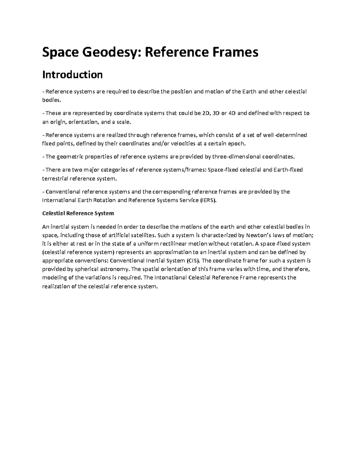 Reference Frames - NOTES - Space Geodesy: Reference Frames Introduction ...