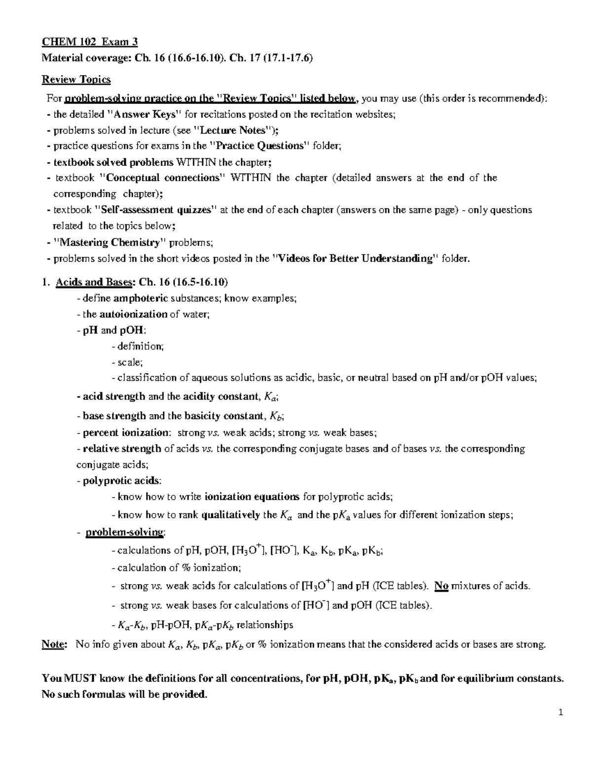 Review Topics CHEM 102 Winter 2022 Exam III - 1 CHEM 102 Exam 3 ...