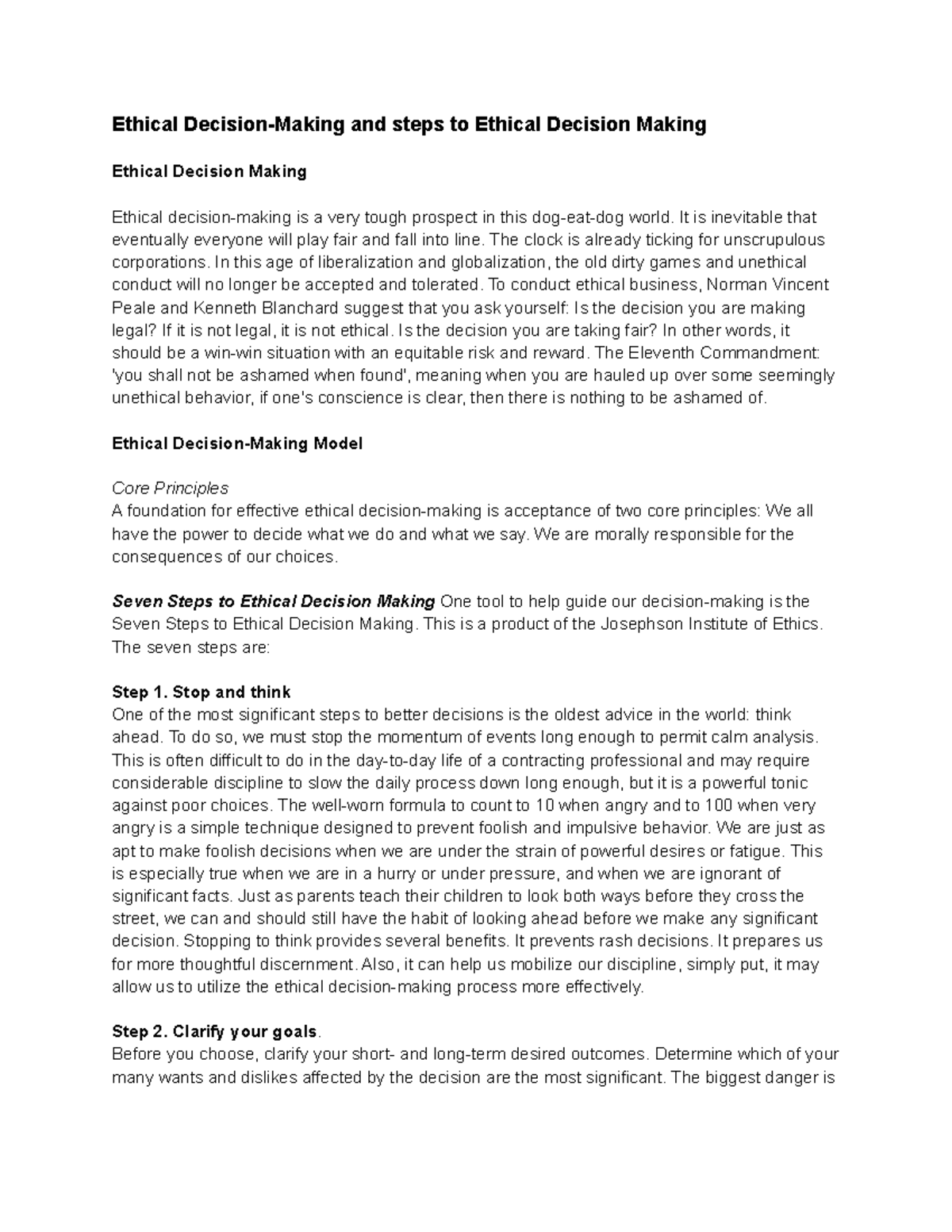 Ethical Decision-Making and steps to Ethical Decision Making - It is ...