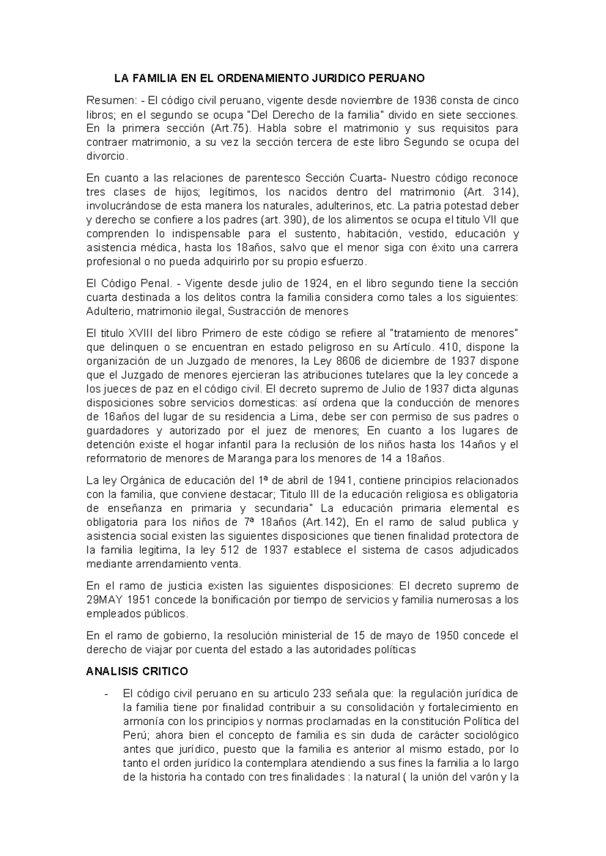 LA Familia EN EL Ordenamiento Juridico Peruano - LA FAMILIA EN EL ...