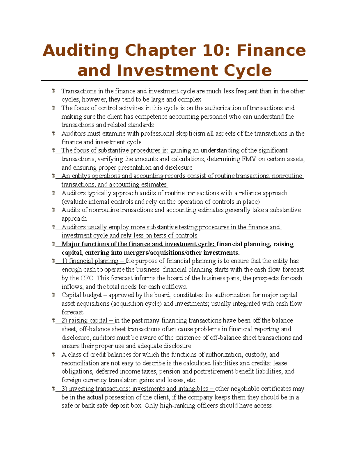 Chapter 10 finance and investment cycle Auditing Chapter 10 Finance