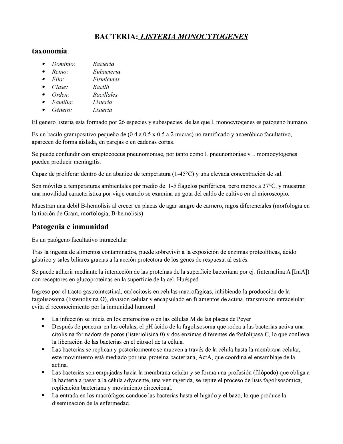 4. Listeria Monocytogenes BACTERIA LISTERIA MONOCYTOGENES taxonomía Dominio Bacteria Reino