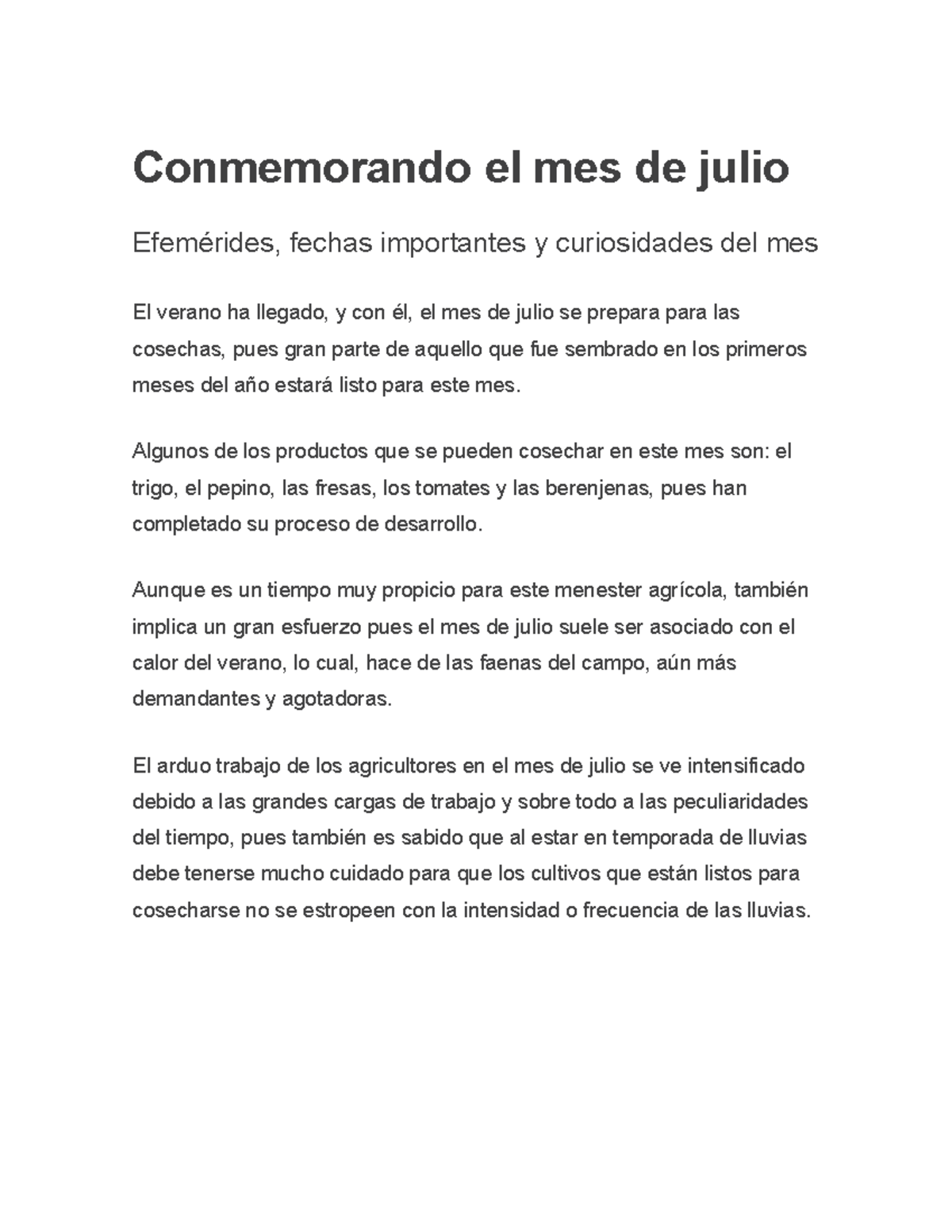 Conmemorando el mes de julio Conmemorando el mes de julio Efemérides, fechas importantes y