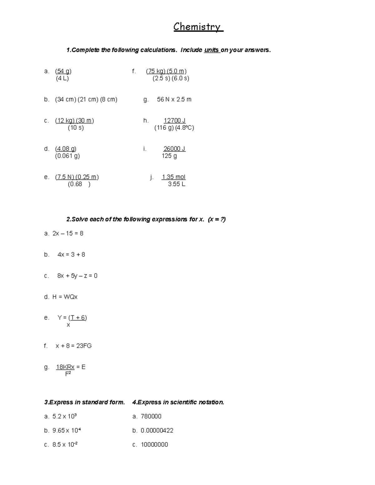 Chem review - all chemistry subjects - Chemistry 1 the following ...