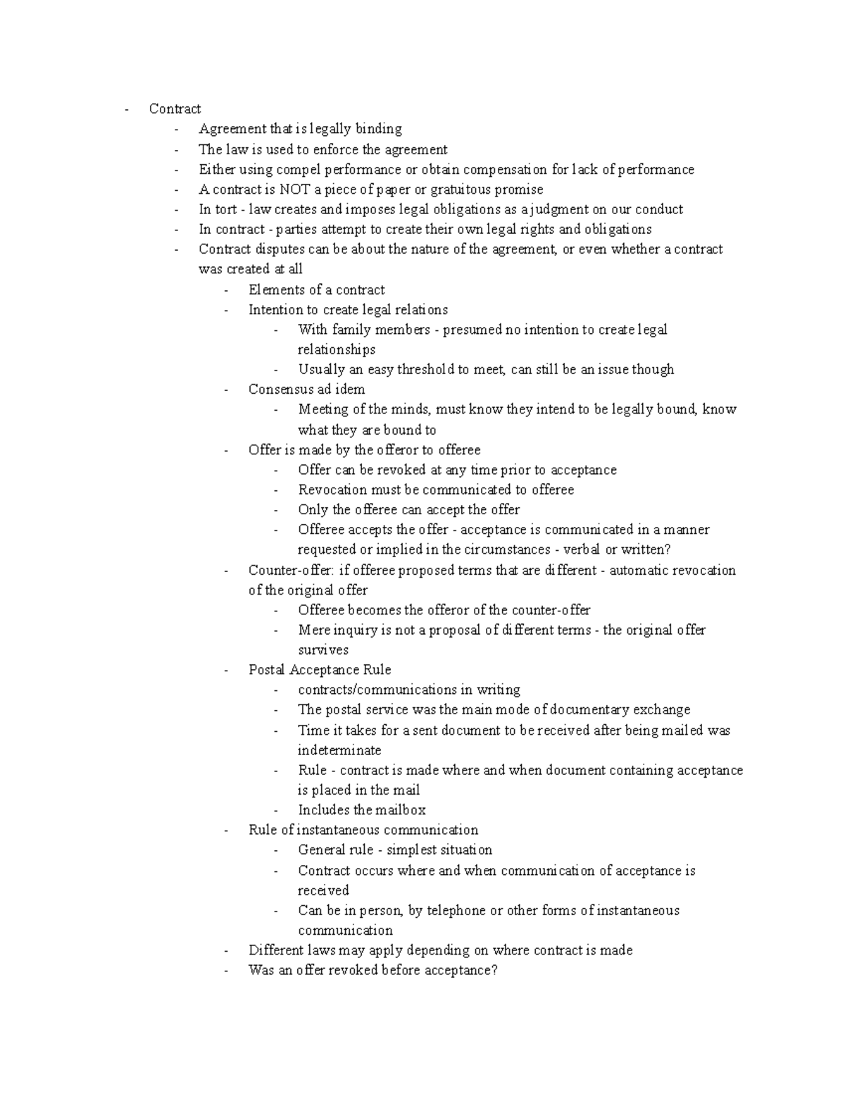 Week 3 - The Contract - week 3 lecture notes - Contract Agreement that ...