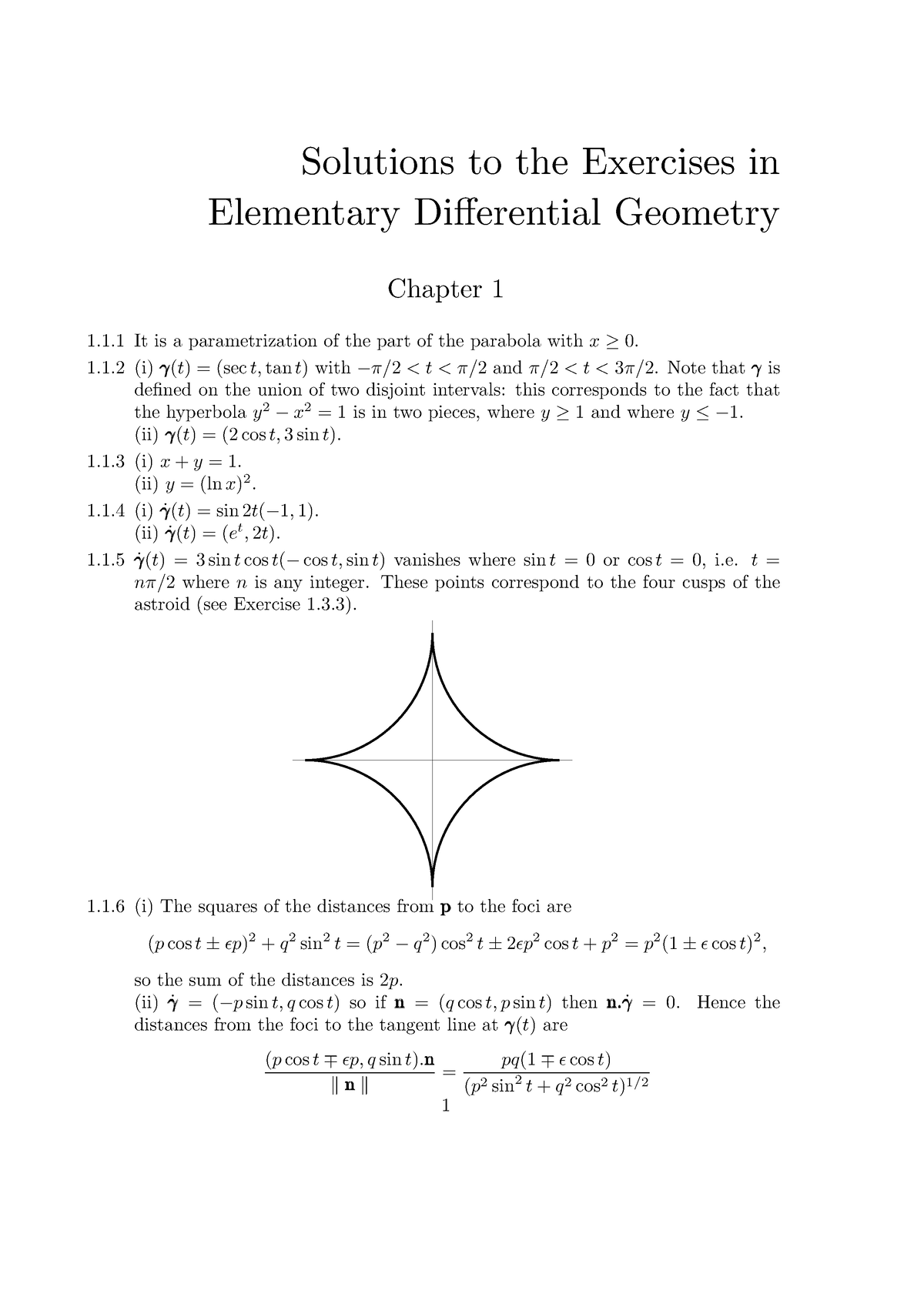 Instructor's Solutions Manual To Elementary Differential Geometry ...