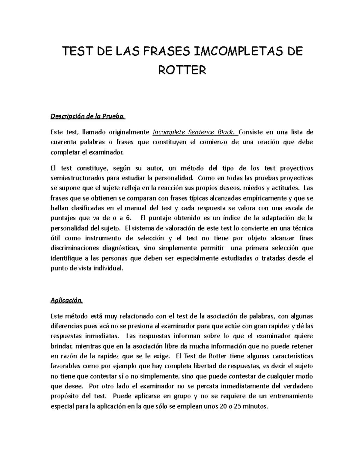 TEST DE LAS Frases Imcompletas DE Rotter - TEST DE LAS FRASES ...