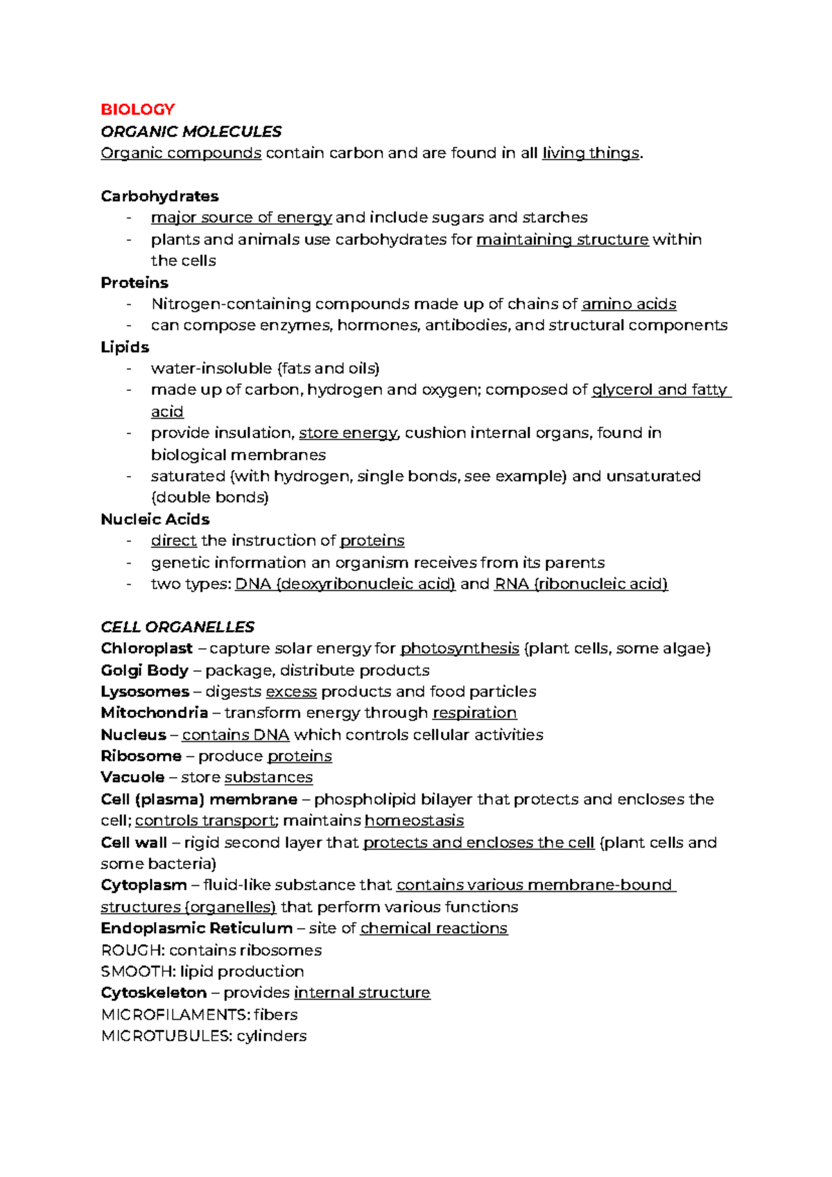Ustet Reviewer ( Science) - BIOLOGY ORGANIC MOLECULES Organic compounds ...