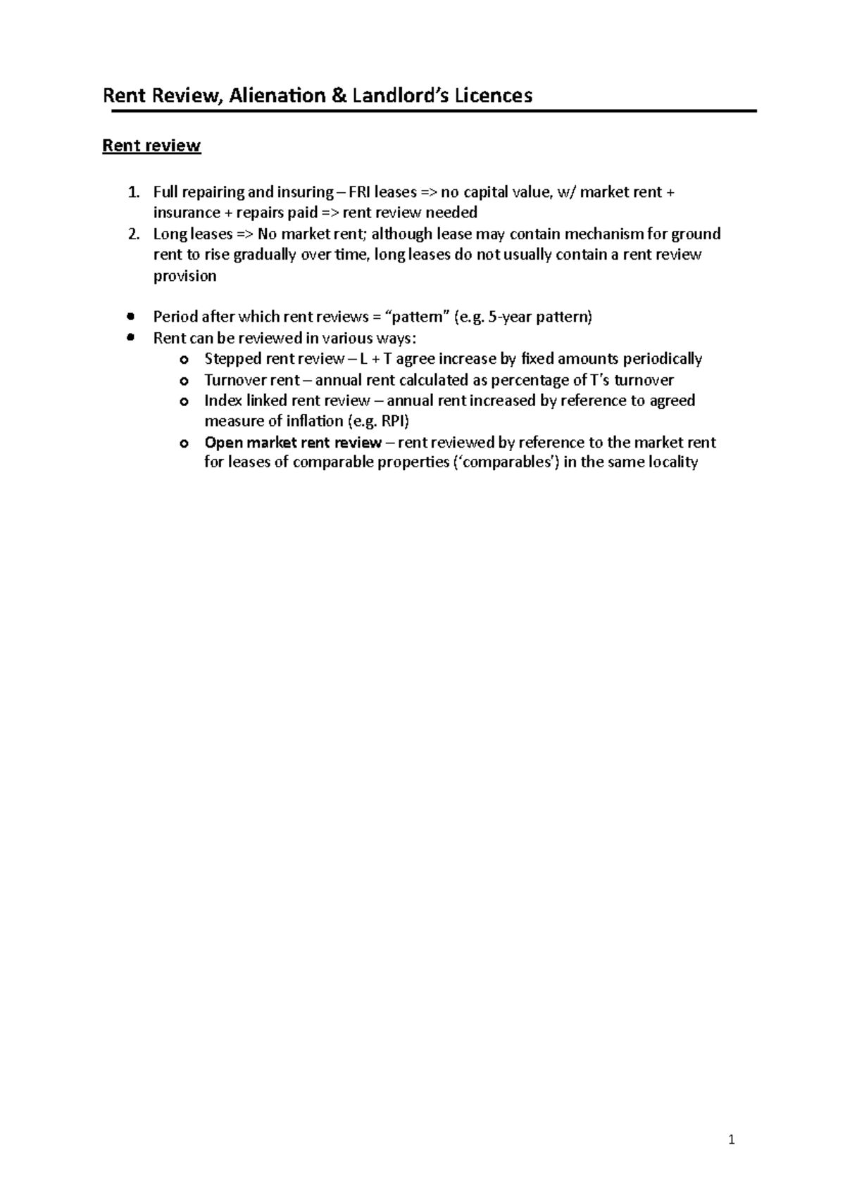 08 Rent review, alienation and landlord's licences - 1 Rent Review ...