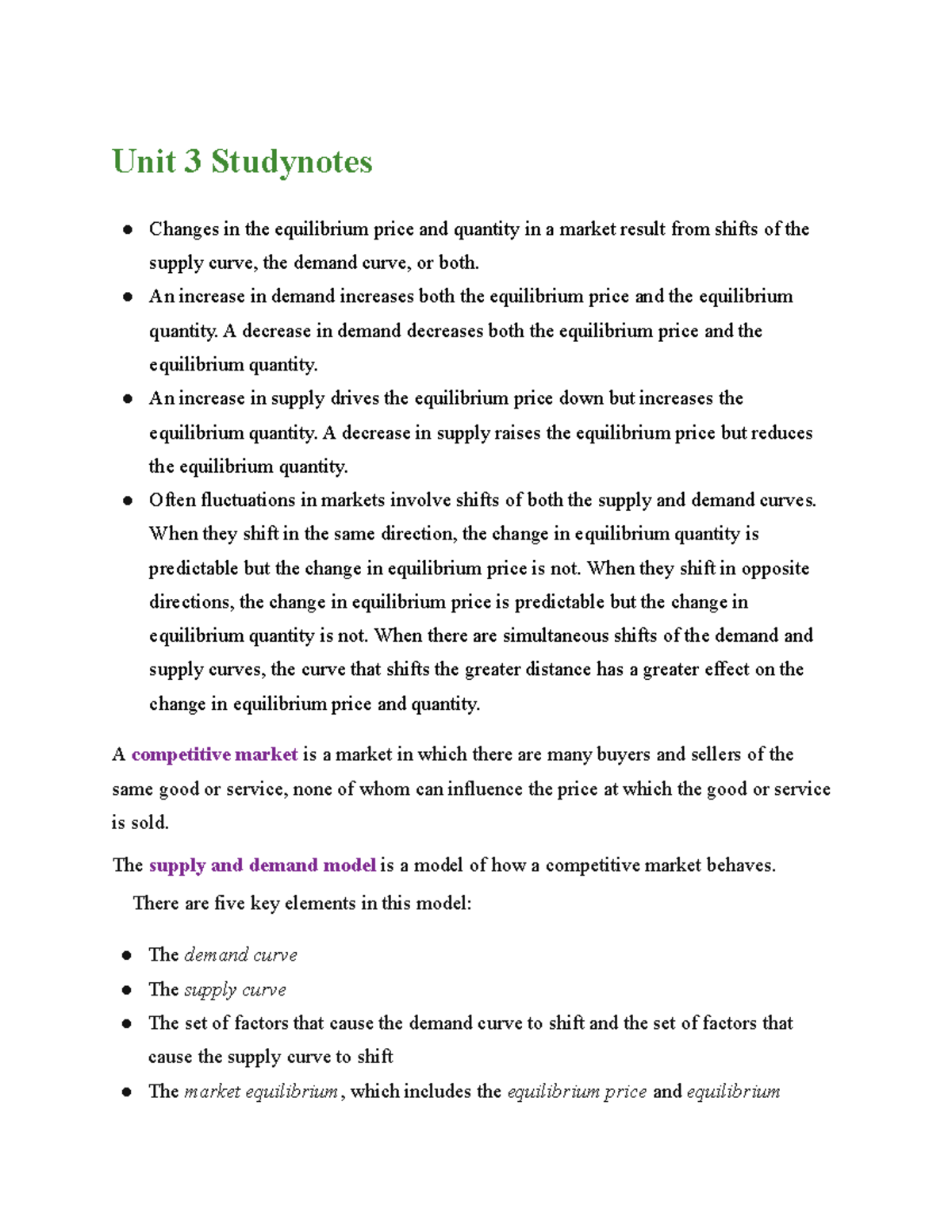 Bu224 UNIT 3 Studynotes - Unit 3 Studynotes Changes in the equilibrium ...