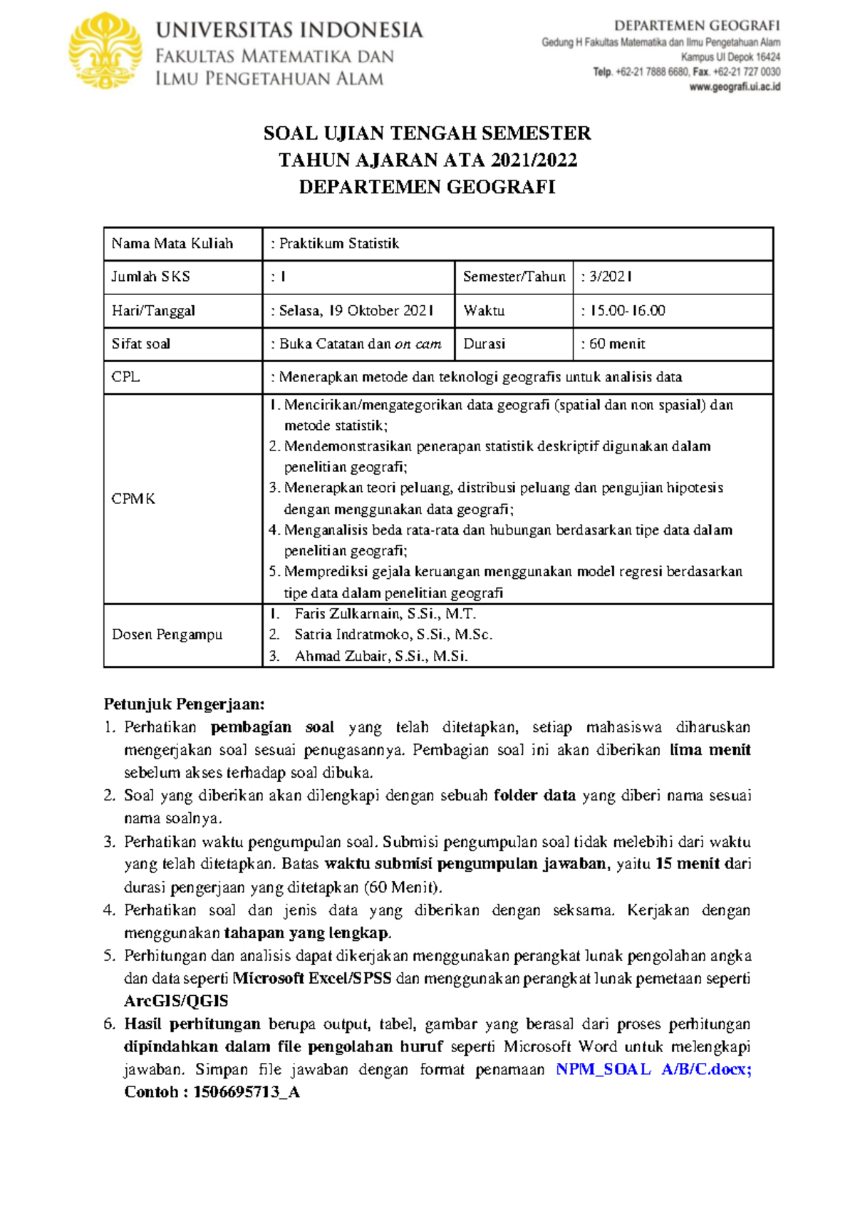 Soal B - Practice Materials For Statistics - SOAL UJIAN TENGAH SEMESTER ...