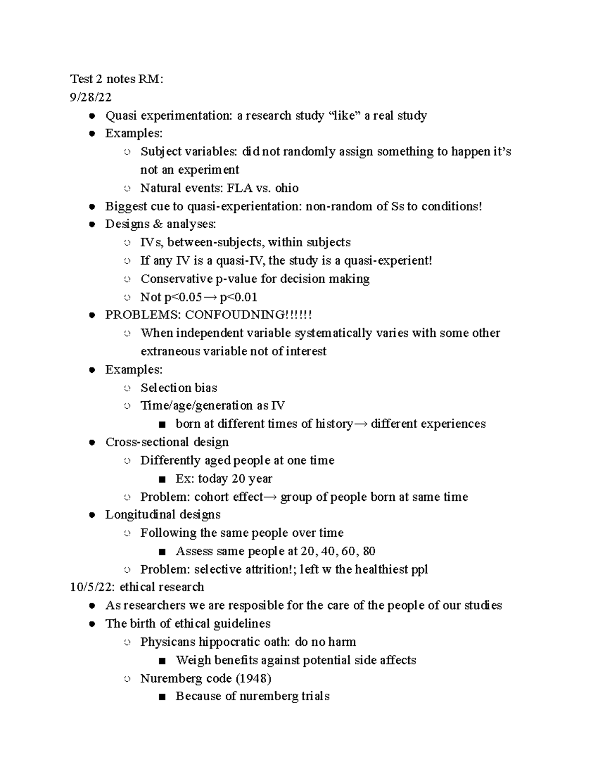 Test 2 Notes Research Methods - Test 2 Notes RM: 9/28/ Quasi ...